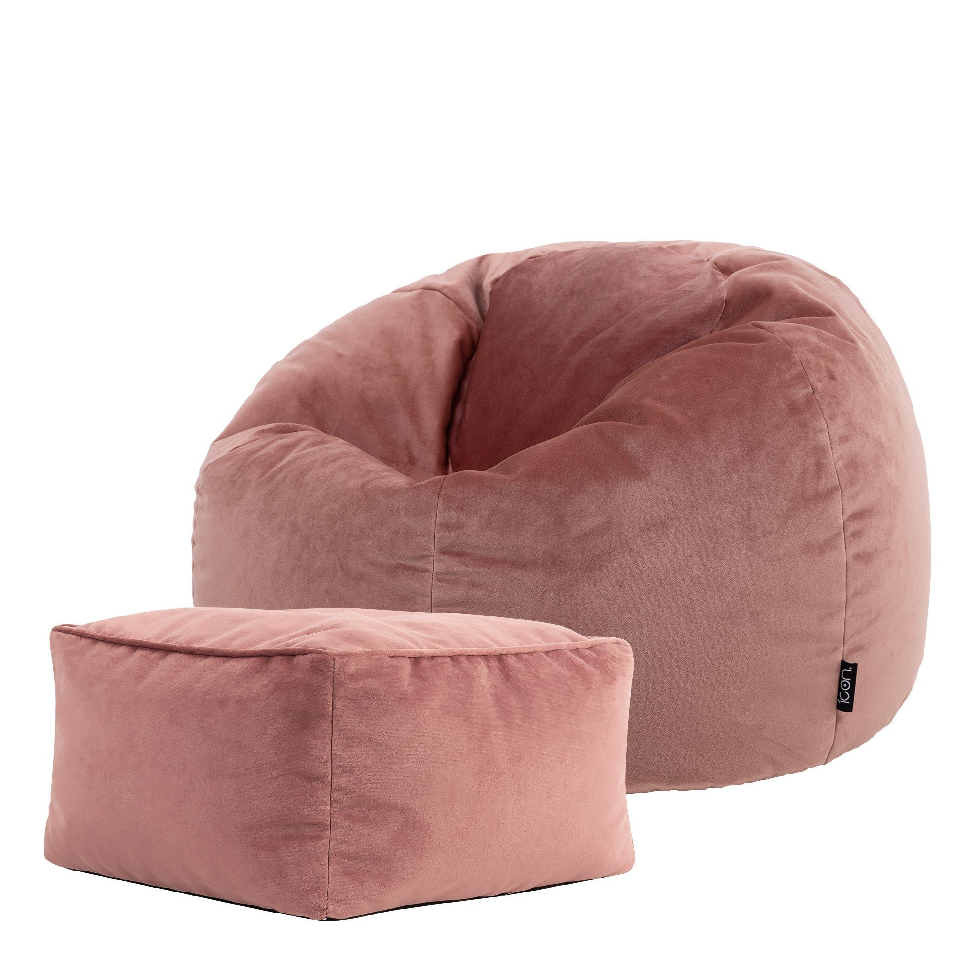 icon Sitzsack Klassischer Sitzsack aus Plüschsamt „Aurora“ mit Sitzpouf rosa
