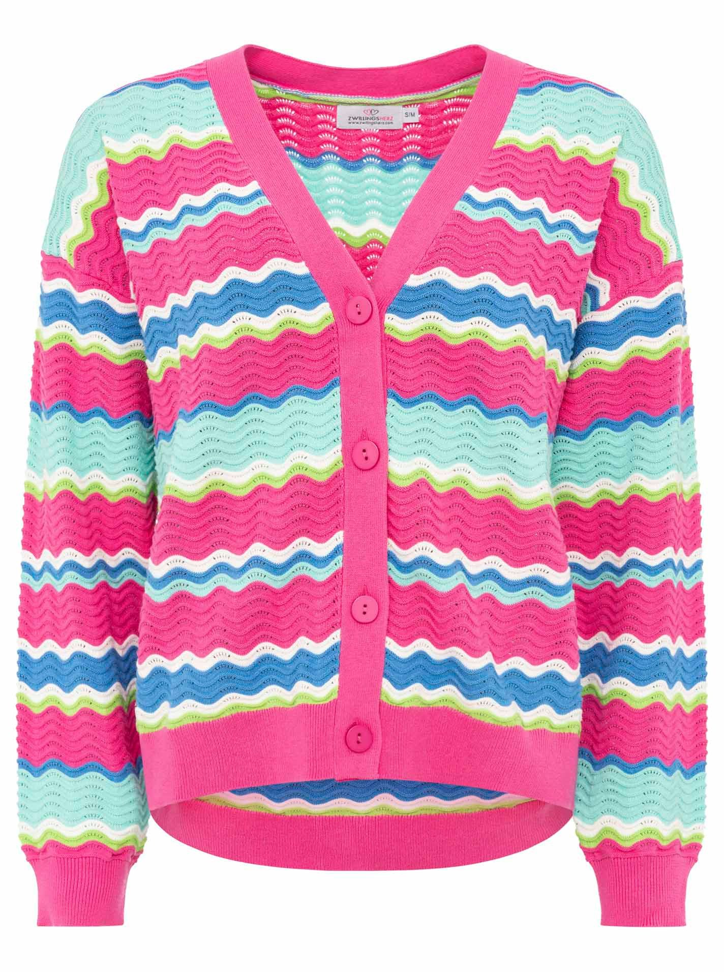 Zwillingsherz Strickjacke Cardigan "Streifen Wellen"