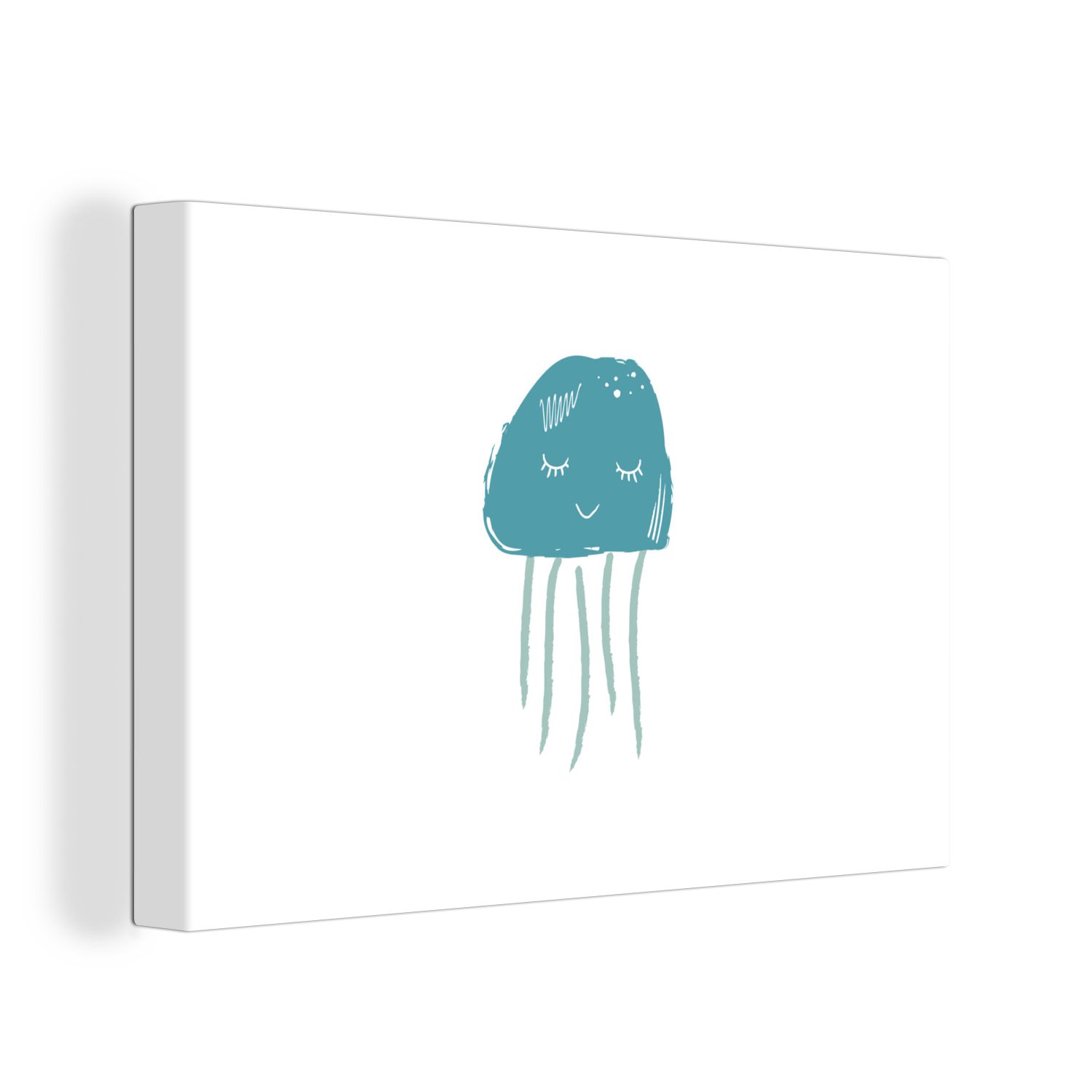 OneMillionCanvasses® Leinwandbild Qualle - Meer - Blau - Aquarell, (1 St), Wandbild Leinwandbilder, Aufhängefertig, Wanddeko, 30x20 cm