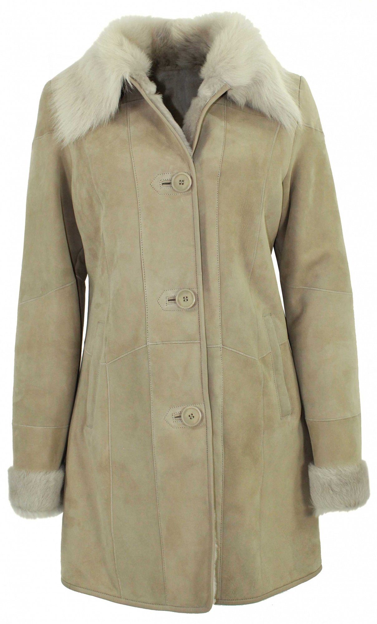 Lederjacken24 Lederjacke Echtleder Damen Lammfellmantel Lammleder beige-creme