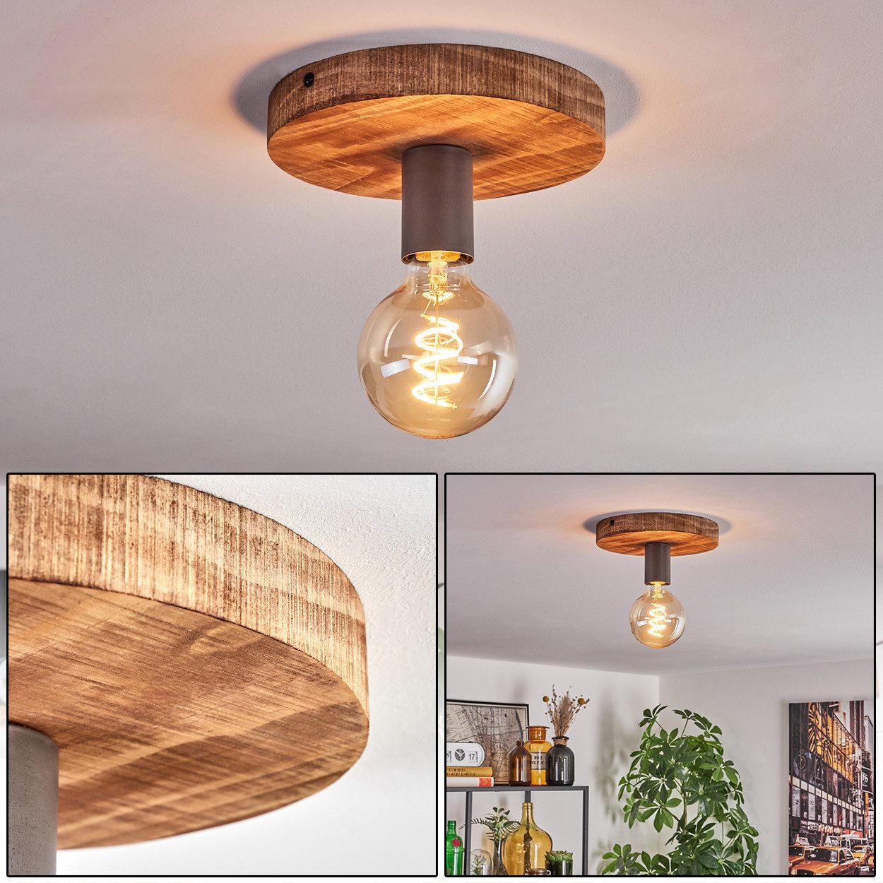 hofstein Deckenleuchte moderne Deckenlampe aus Holz und Metall in Natur und günstig online kaufen