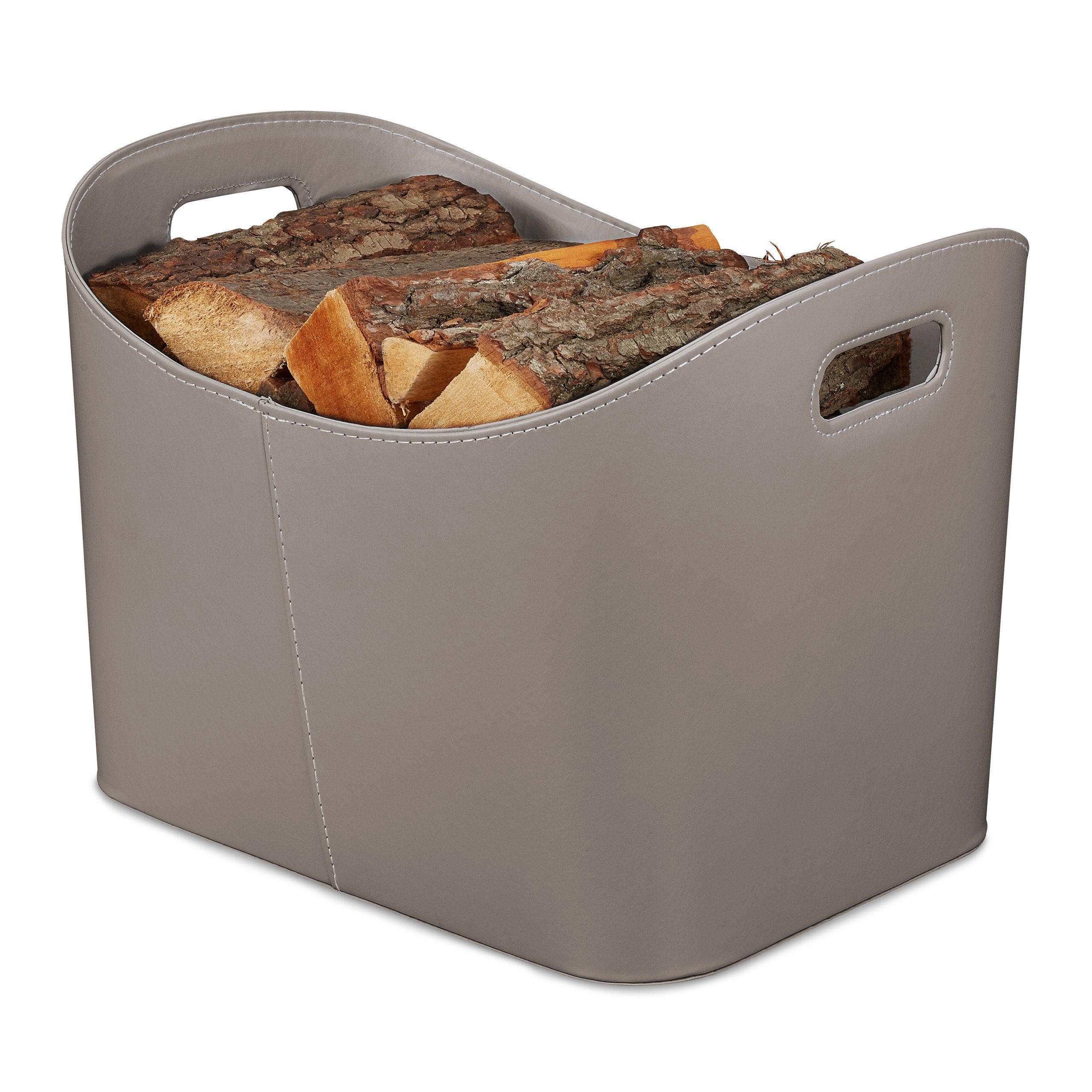 relaxdays Kaminholzkorb Grauer Holzkorb Kunstleder, XL günstig online kaufen