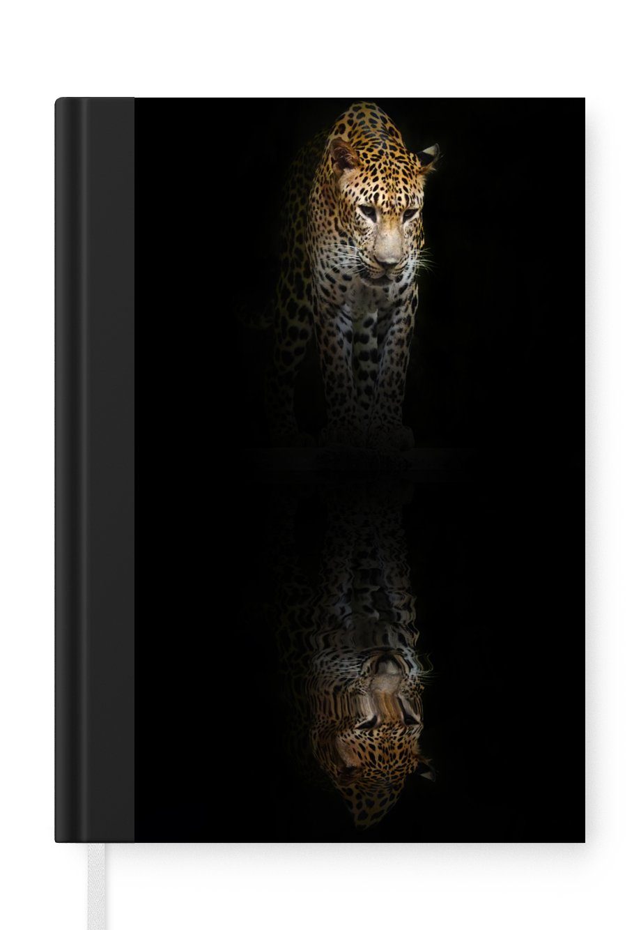 MuchoWow Notizbuch Leopard - Reflexion - Schwarz, Journal, Merkzettel, Tagebuch, Notizheft, A5, 98 Seiten, Haushaltsbuch