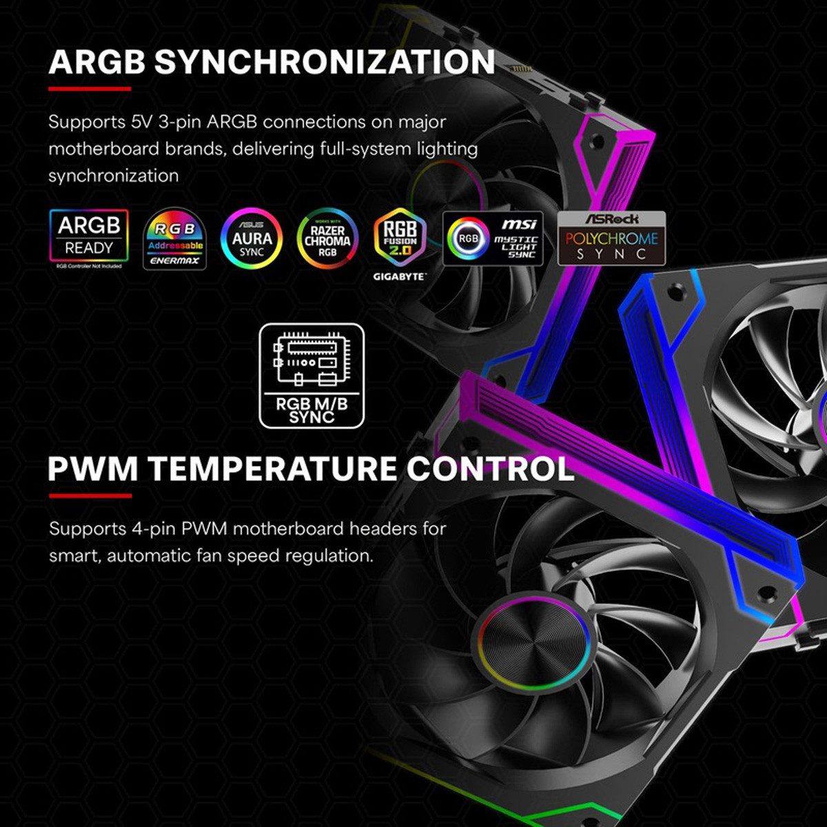 Xilence Gehäuselüfter Gaming Series XF073 ARGB Lüfter 3er Pack, XPF360R.ARGB Reverse Fan Design, XF073 – Bild 2 von 5