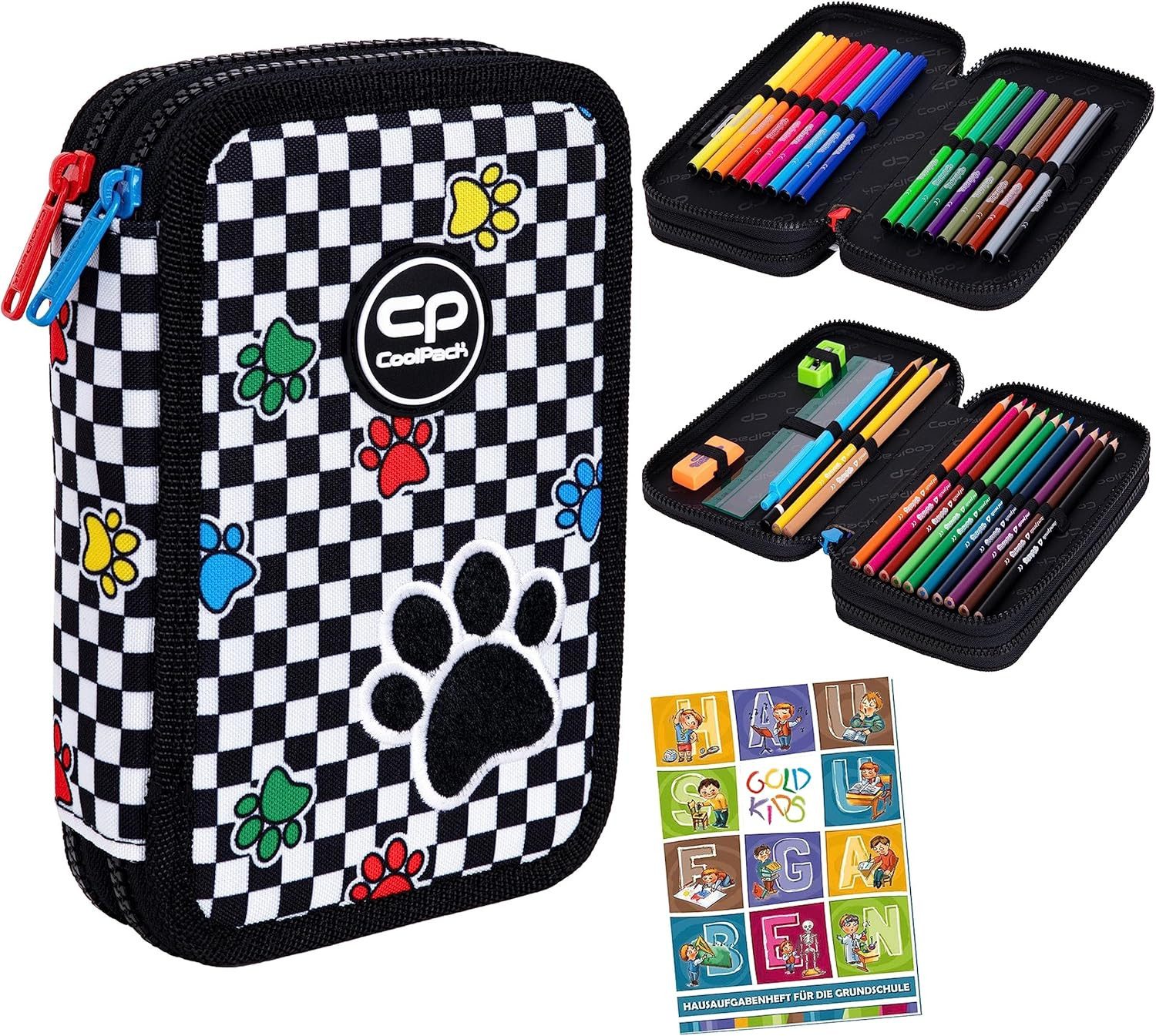 GOLDKIDS Federmäppchen COOLPACK 2-fache Federtasche Federmappe, (CATCH ME Pfoten 35-teilig Schüleretui Stifte und, 1-tlg., Pinsel Fanartikel inkl. Aufgabenheft), Federbox Etui Stiftetasche Schlamper-Etui Schul-Etui