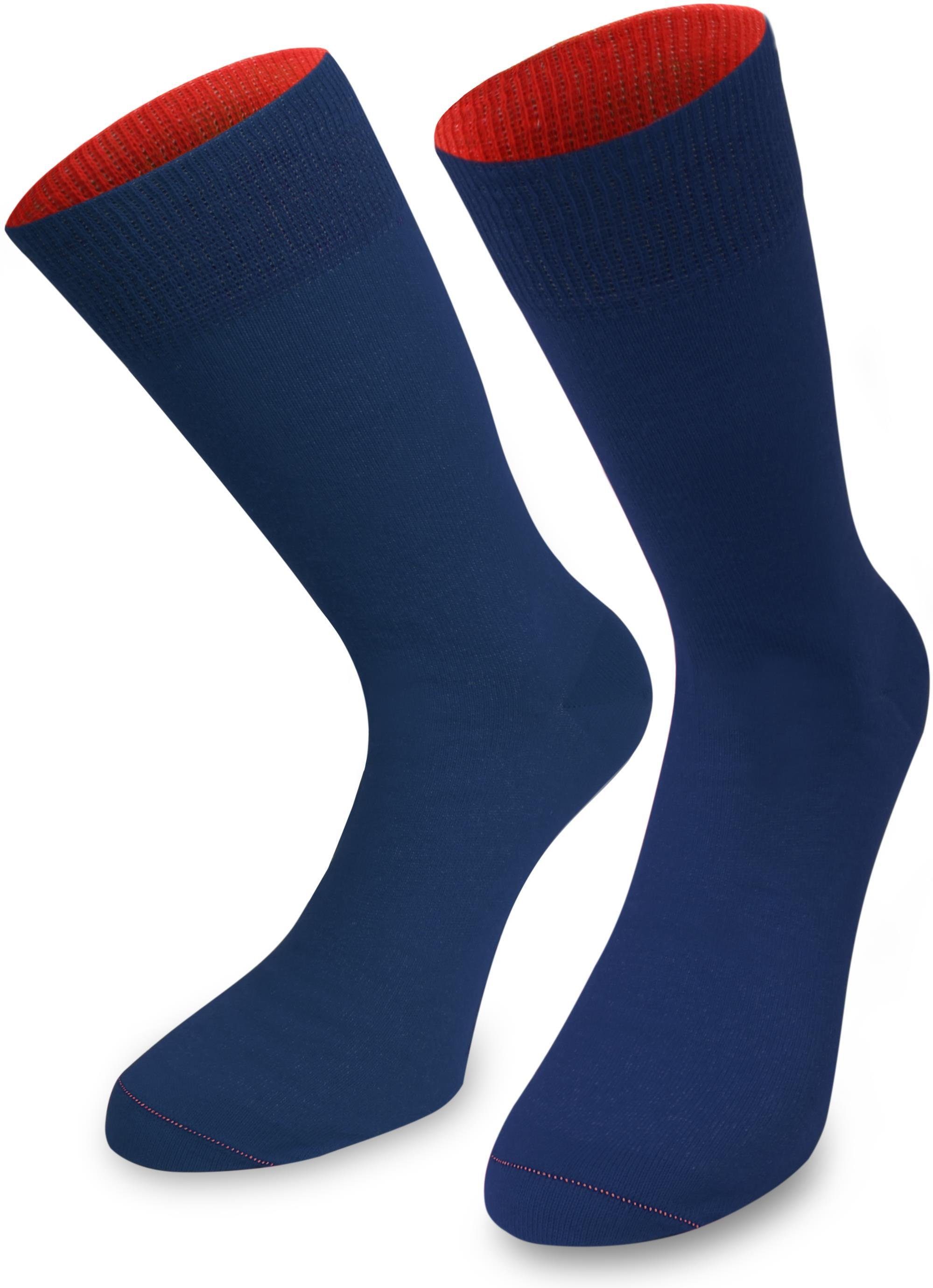 normani Basicsocken 1 Paar Socken Bi-Color (1 Paar) farbig abgesetzter Bund Marine/Rot