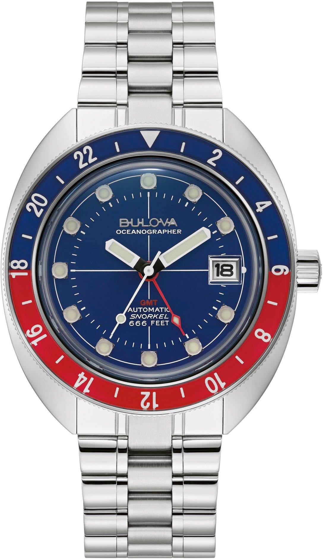 Bulova Automatikuhr Oceanographer GMT 96B405, Armbanduhr, Herrenuhr, bis 20 bar wasserdicht, Saphirglas