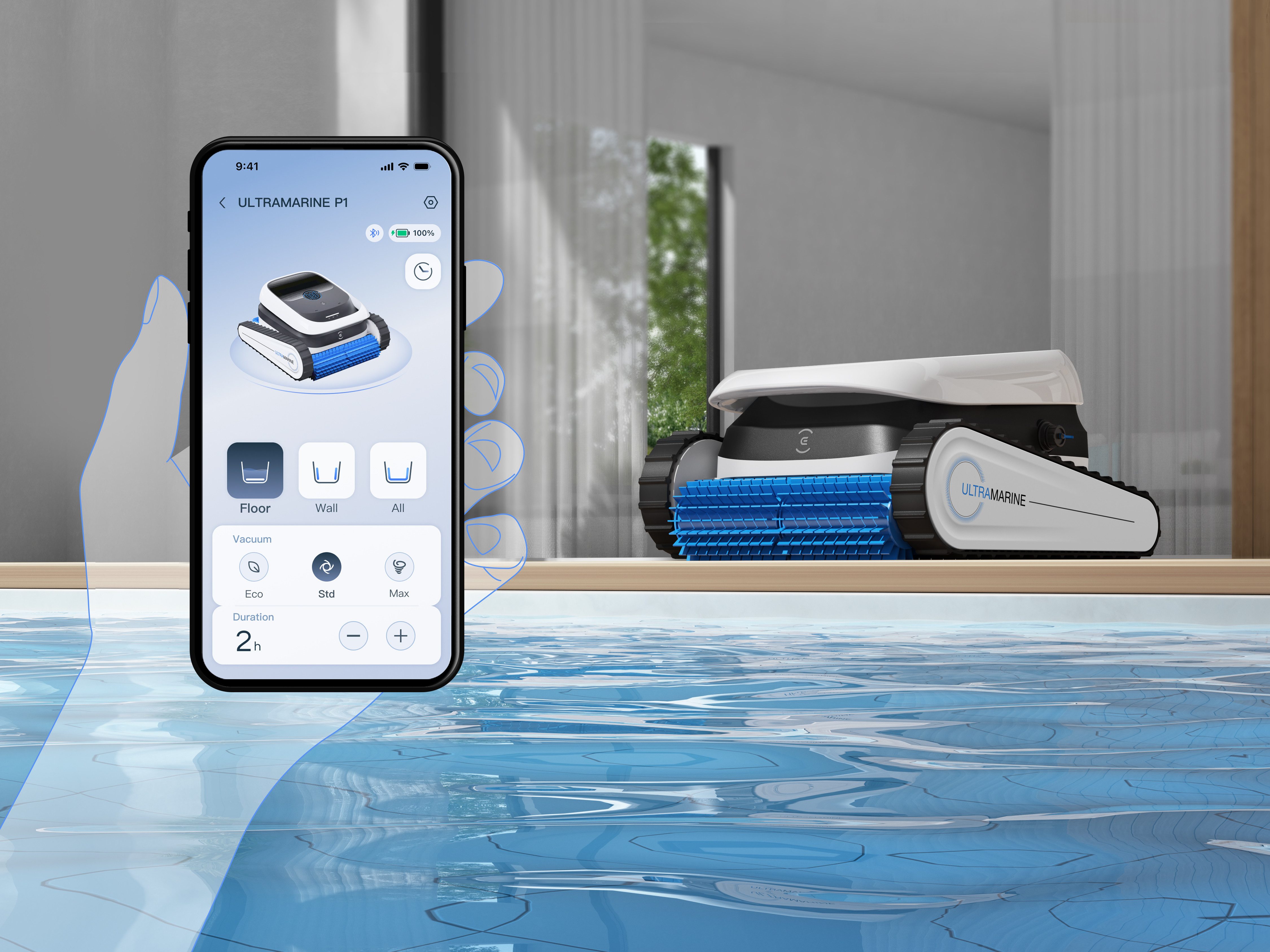 ECOVACS Poolbodensauger ULTRAMARINE P1, (UltraPure-Saugkraft: 18.200 l/h, 4 Bürsten & 2-Schicht-Filter), Vollautomatisch & kabellos, mit SmartNavi-Navigation
