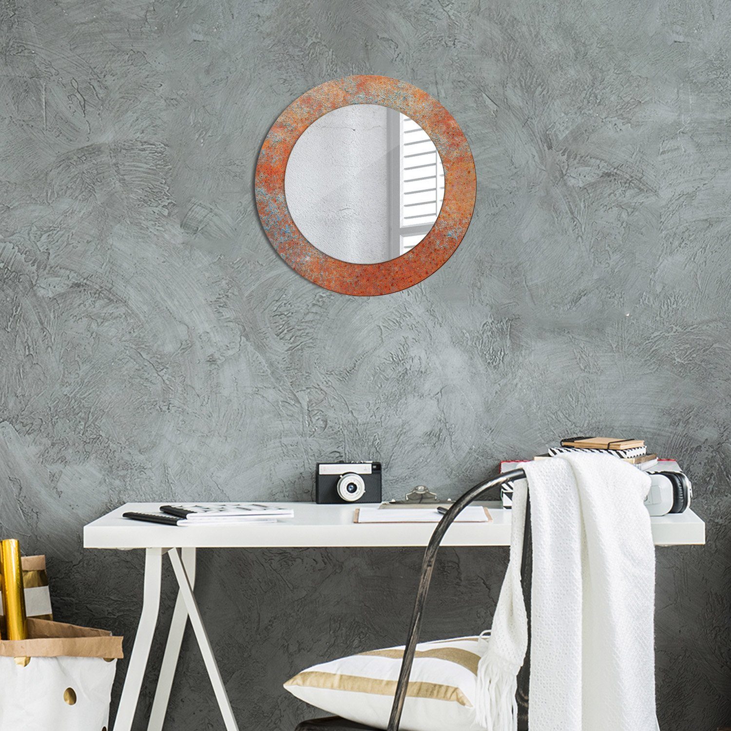 Tulup Spiegel Modern mit Aufdruck Ø50cm Wandmontage Rund: Spiegel Rostig Wandspiegel Metall