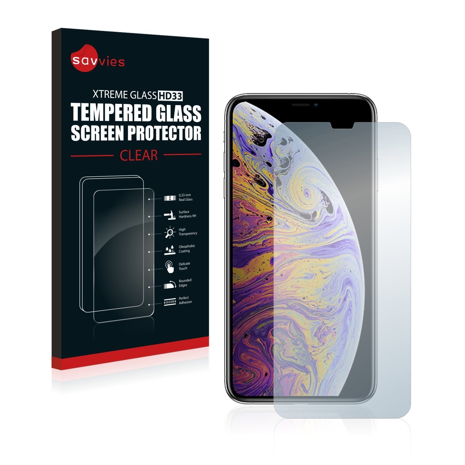 Savvies Displayschutzglas Schutzglas für Apple iPhone Xs Max, Displayschutz 9H Glas Klar Transparent