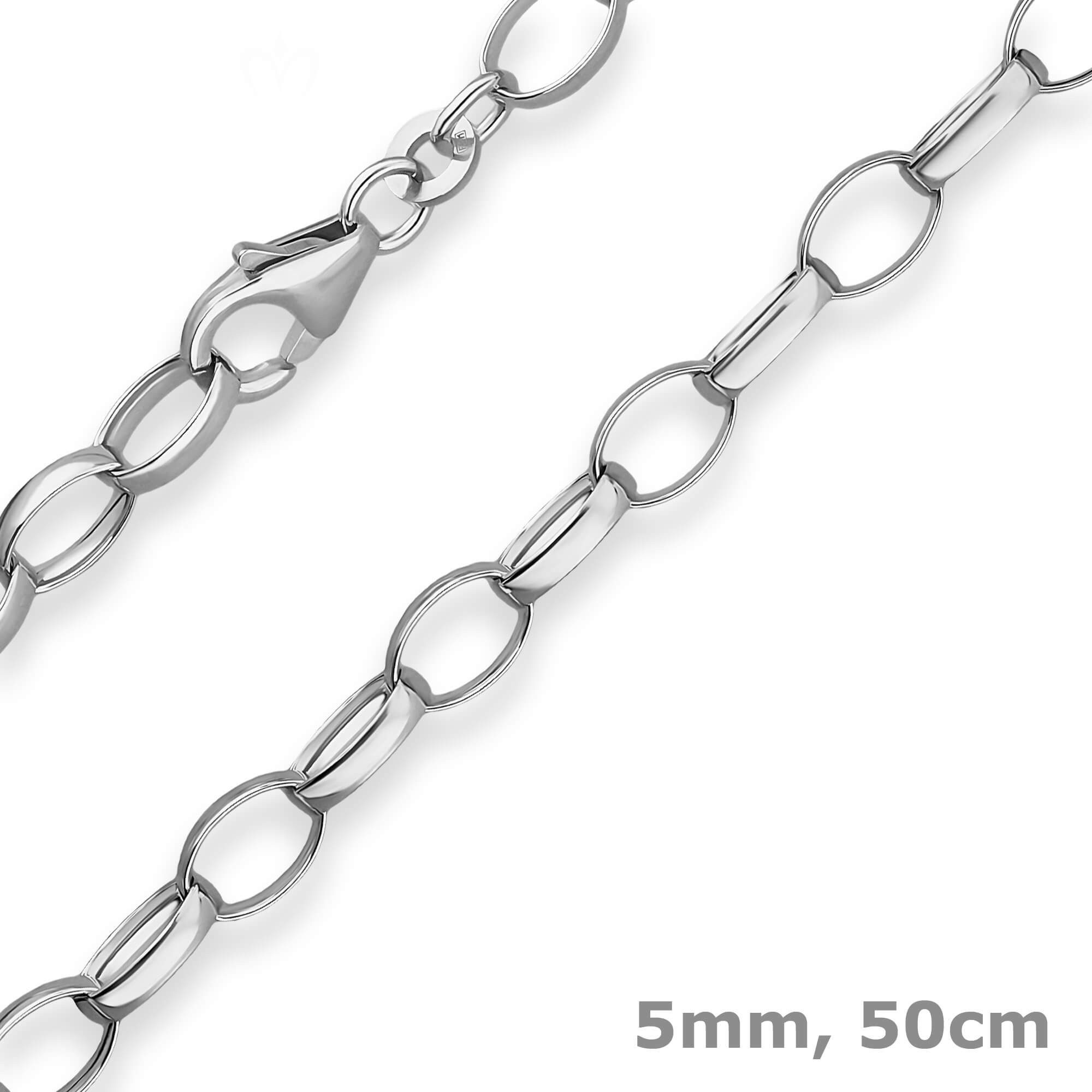 Silberkette 5mm Erbskette aus 925 Silber rhodiniert 50cm