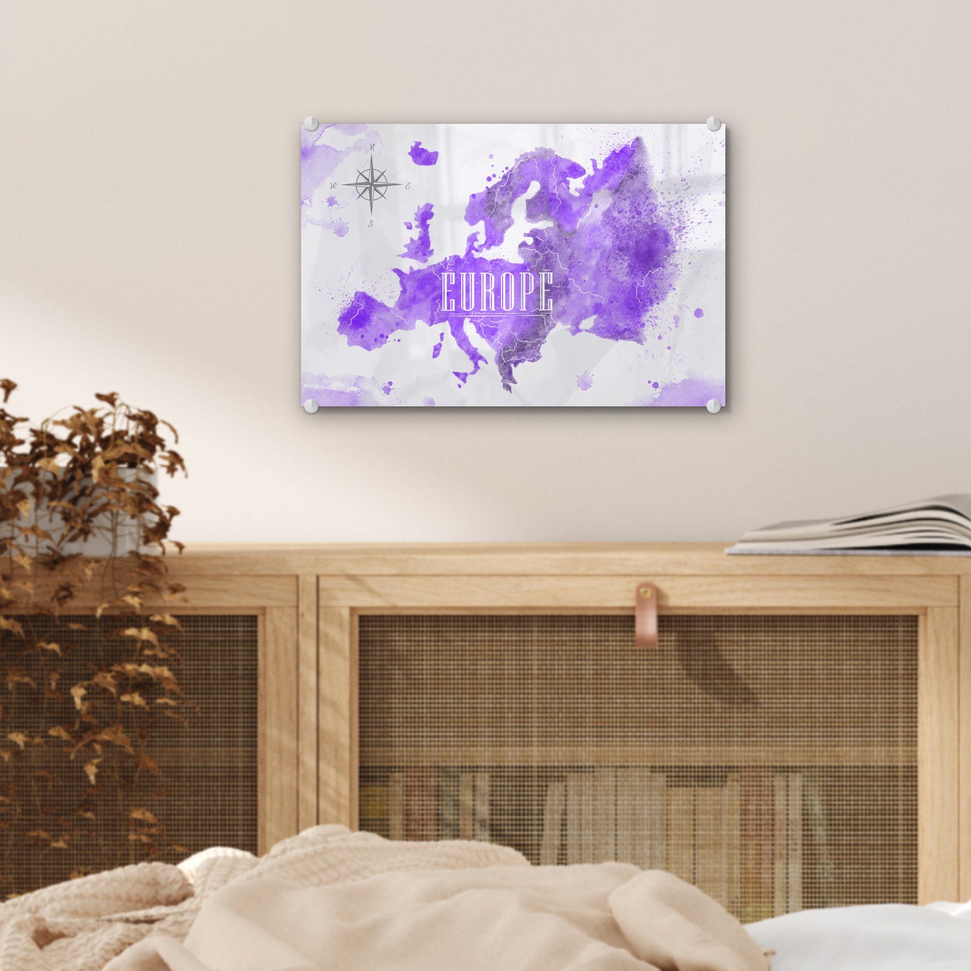 Foto - - Wanddekoration MuchoWow auf Acrylglasbild St), - (1 - Glas Wandbild Weltkarte Farbe, - Glasbilder auf Bilder Europa Glas