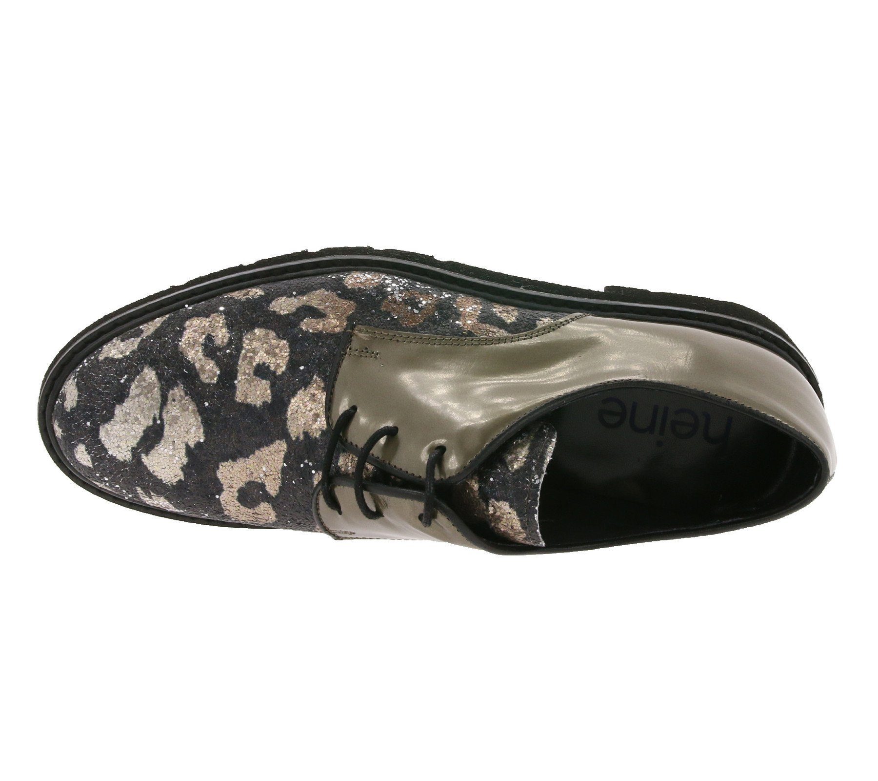 heine heine Schnürschuhe mit Sneaker Halb-Schuhe Glitter Bronze/Schwarz Freizeitschuhe Damen und Glanzeffekt trendige