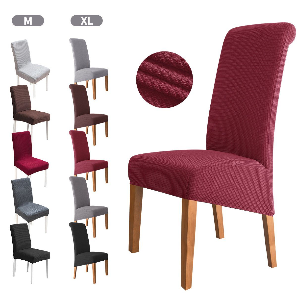 Sitzflächenhusse Stuhlhussen, Hussen für Stühle, MULISOFT, Stretch Abnehmbare Waschbar Stuhlbezug mit Gummiband rot-XL