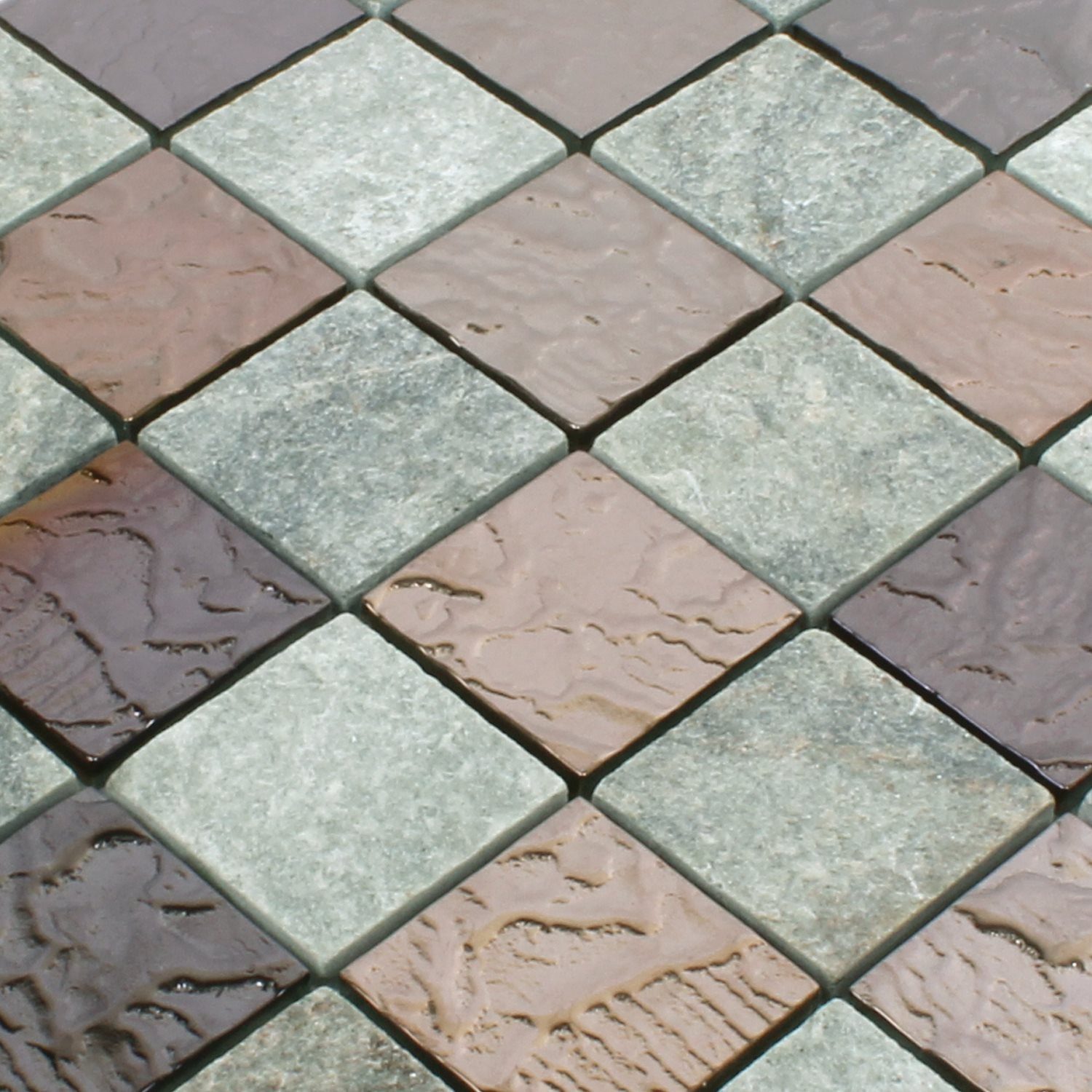 Mosafil Mosaikfliesen Glas Naturstein Mosaikfliesen Sheldrake Grau Kupfer, Naturstein-Glas-Quarzit 30.000x30.000, braun-grau-kupfer, Verlegefertig auf ein Netz geklebt - Wasserfest