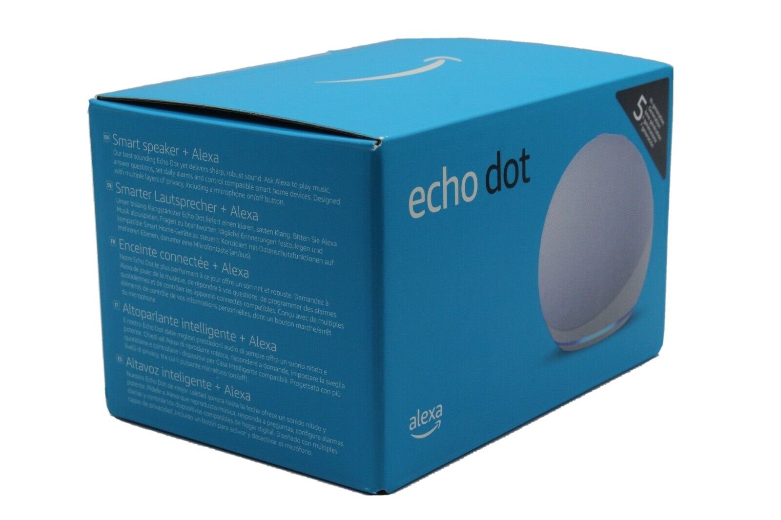 Amazon Echo Dot 5. Generation Alexa Smart Lautsprecher 2022 Smart Speaker (WLAN (WiFi), Bluetooth, mit Sprachsteuerung einfache Installation Mikrofon-aus-Taste)