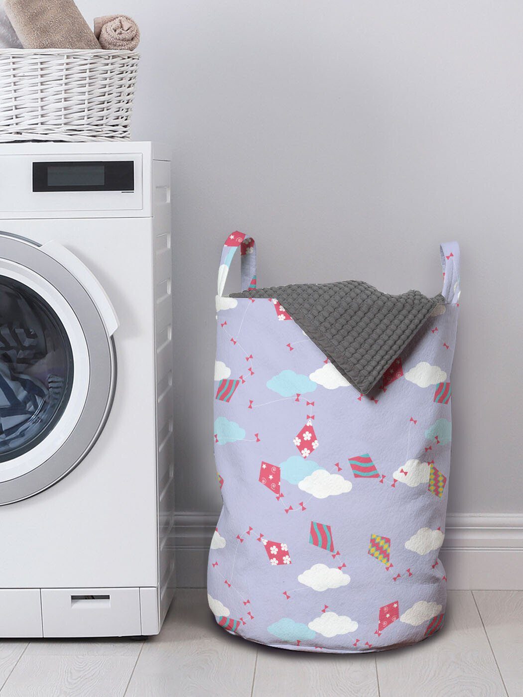 Abakuhaus Wäschesäckchen Wäschekorb Streifen Waschsalons, gewellte Kites Griffen Kordelzugverschluss Blumen-Spiralen mit für