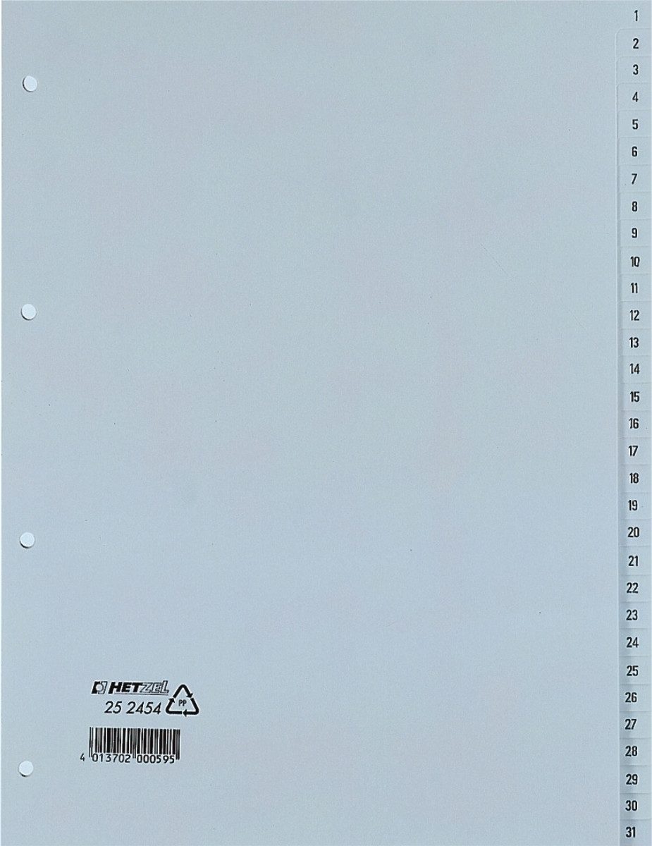 HETZEL Aktenordner Register A4 PP 1-31 grau