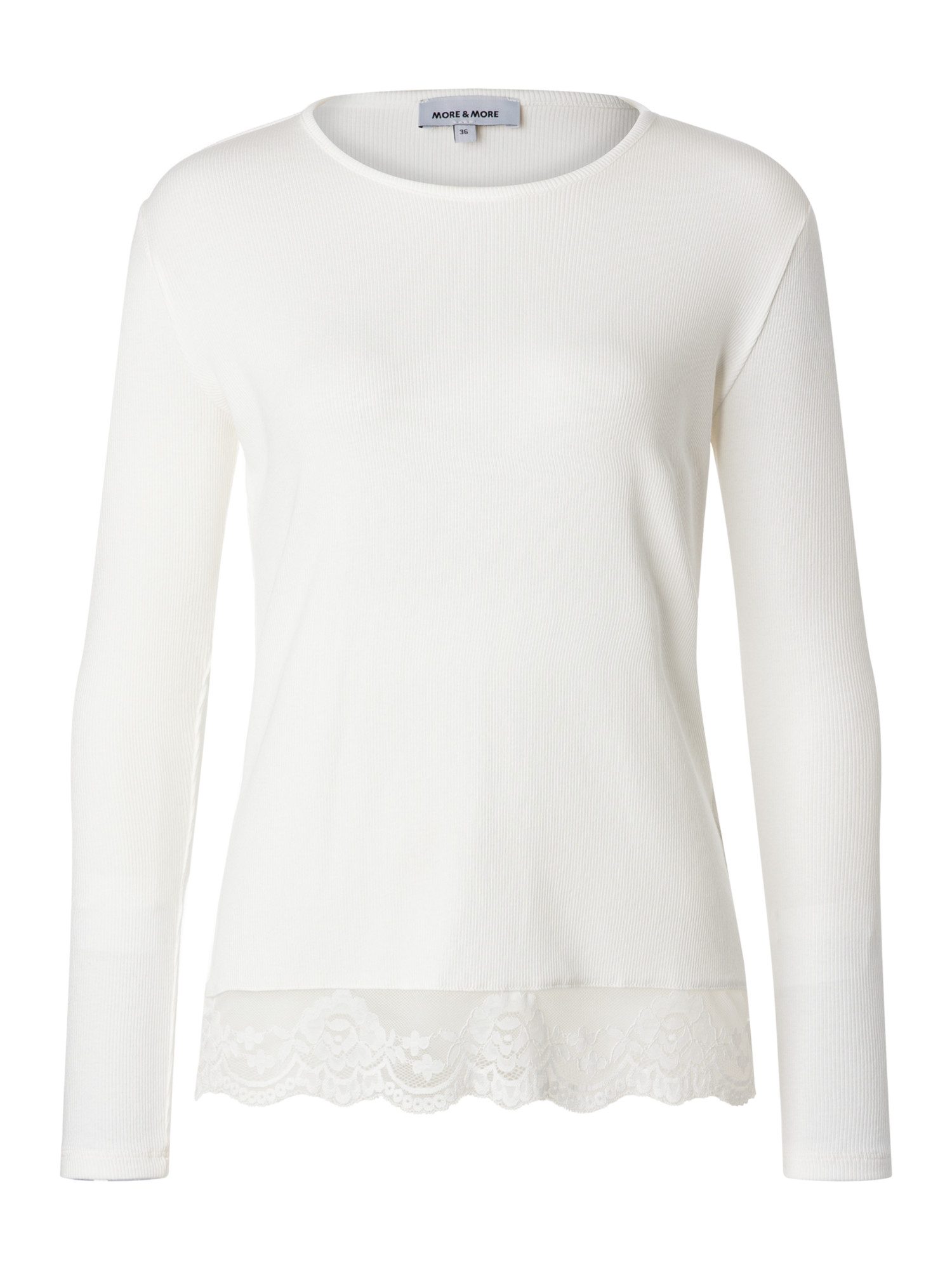 MORE&MORE T-Shirt schmales, geripptes Langarmshirt, Spitzenbesatz