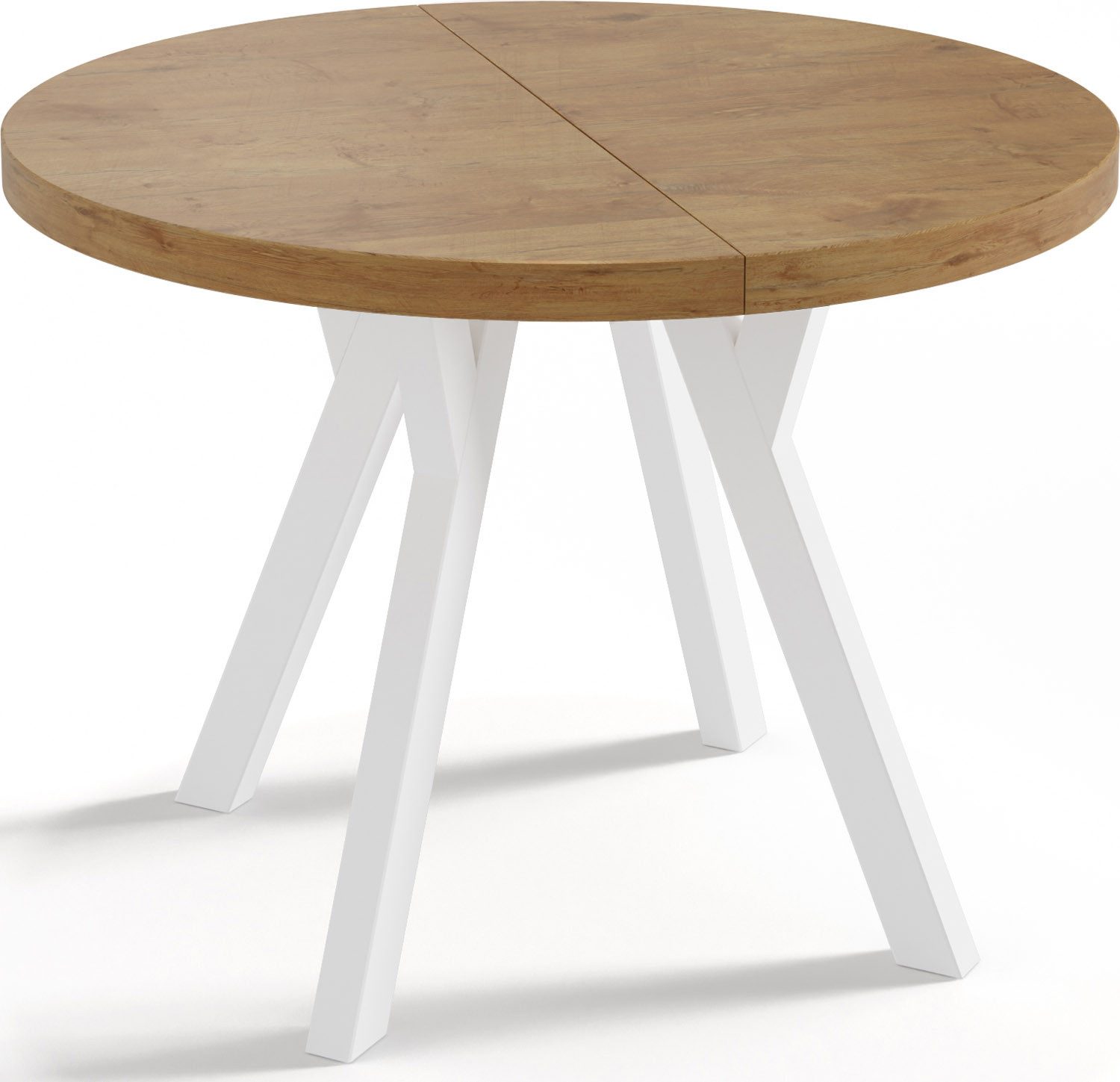 WFL GROUP Esstisch Twixy ausziehbar rund modern mit weißen Holzbeinen (MADE IN EU, erhältlich in 3 Größen – 90/100/100 cm, ausziehbar auf 170/150/200 cm), platzsparender Tisch für kleine Küche, Esszimmer oder Wohnzimmer