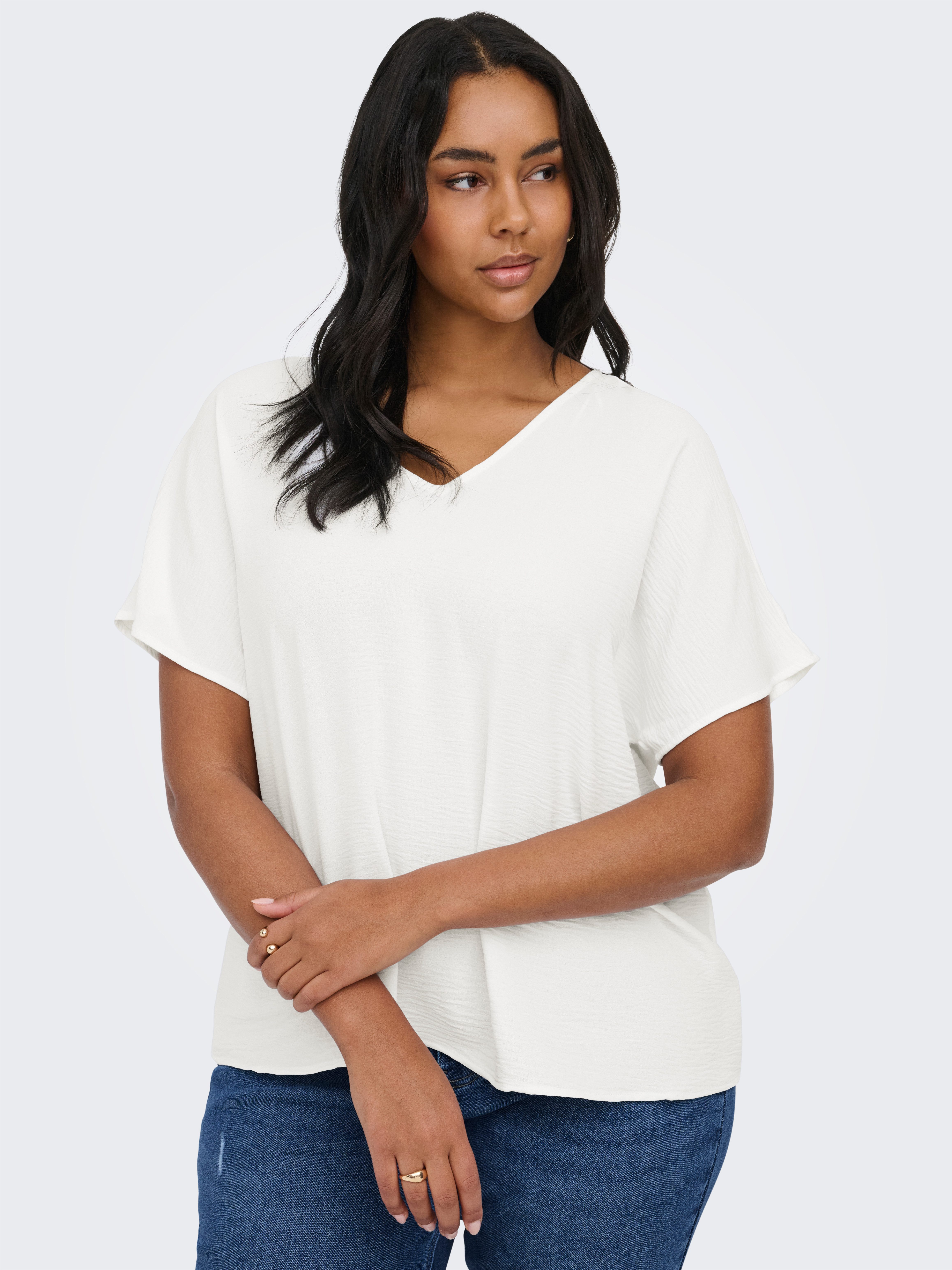 ONLY CARMAKOMA Shirtbluse CARMETTA LIFE V-NECK SS TOP WVN NOOS