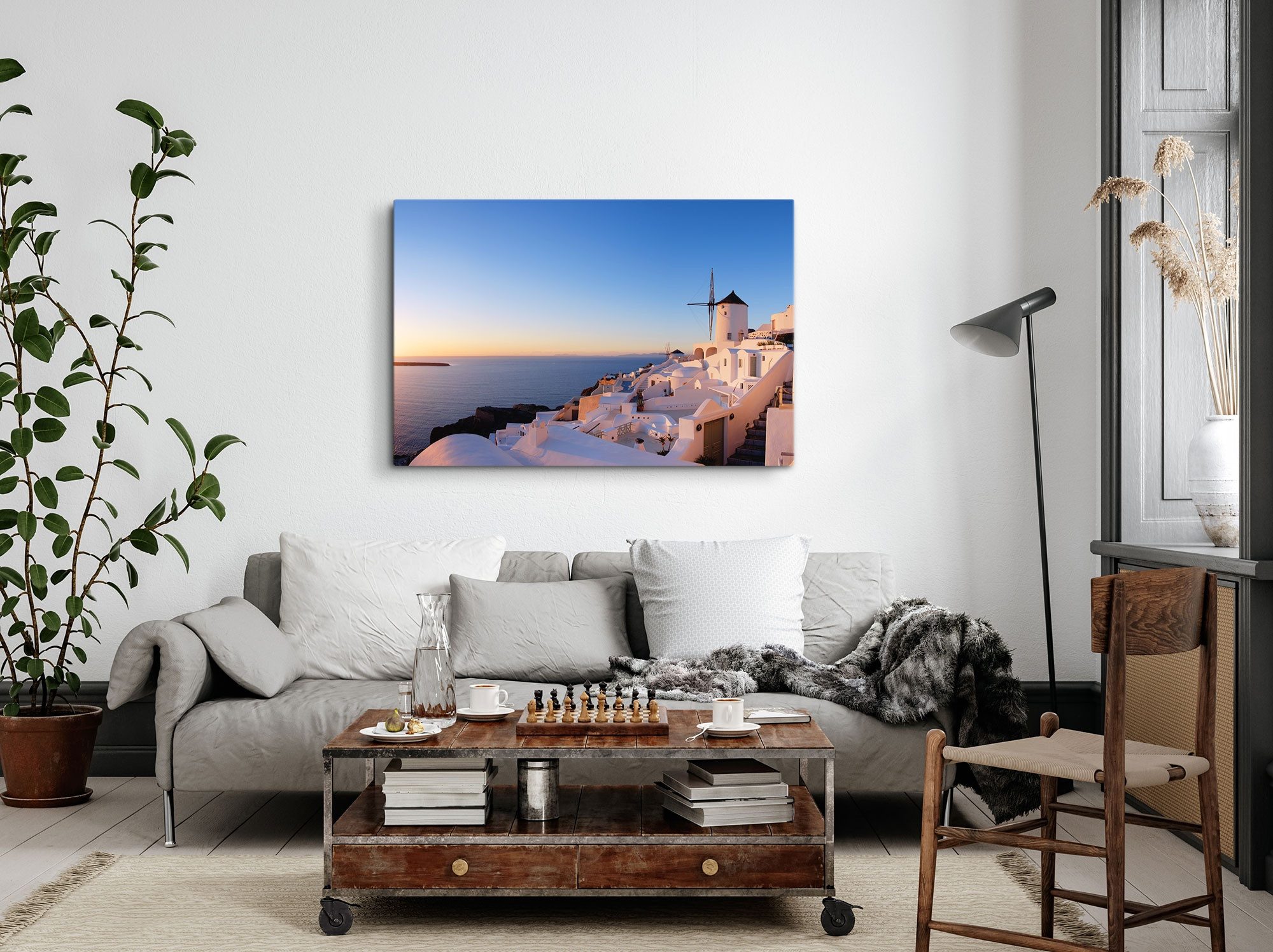 Sinus Art Leinwandbild 120x80cm Wandbild auf Leinwand Santorini Griechenland Insel weiße Häus, (1 St)