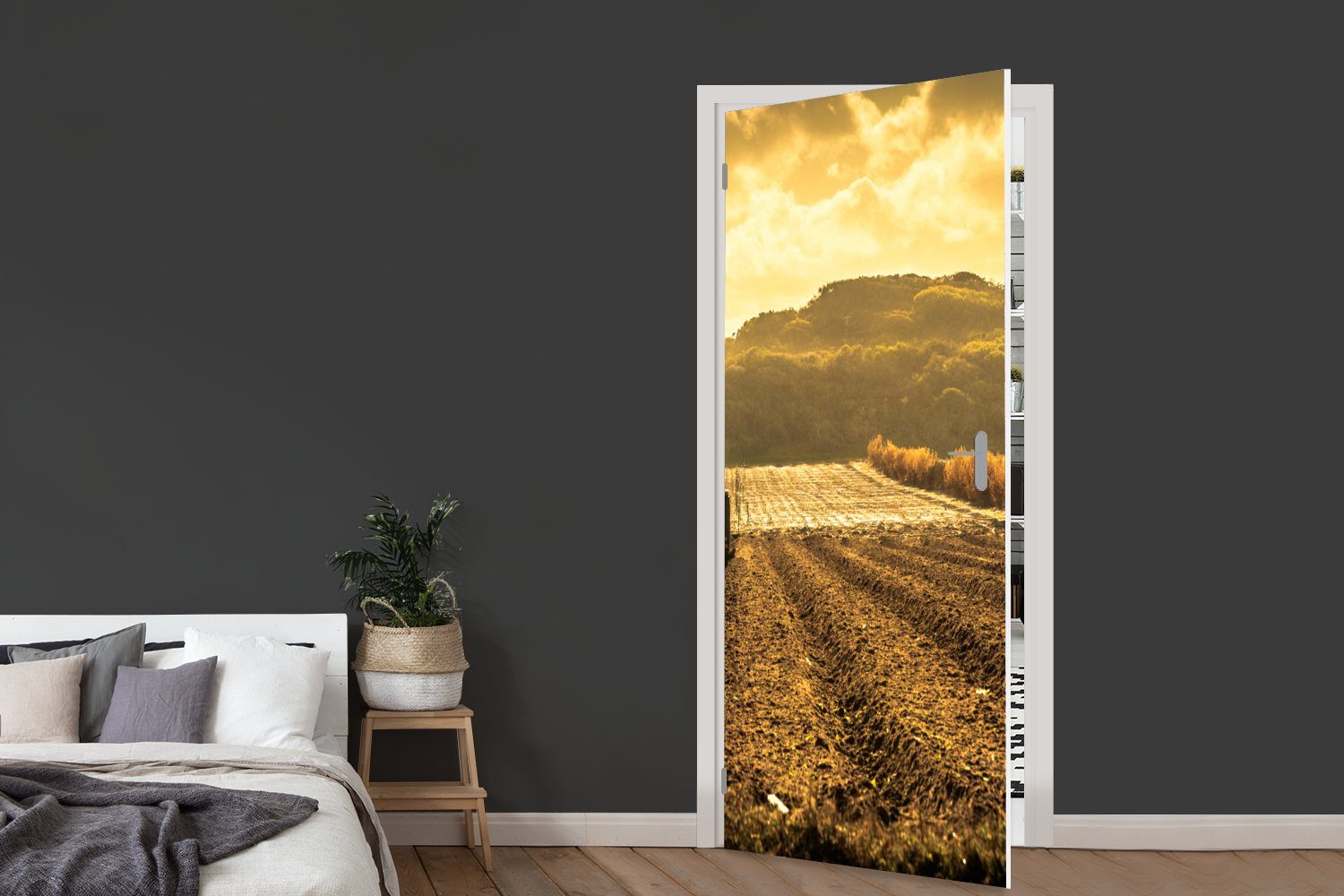 MuchoWow Türtapete Sonne - Tür, Türaufkleber, bedruckt, St), Matt, (1 für cm 75x205 - Fototapete Traktor, Wolken