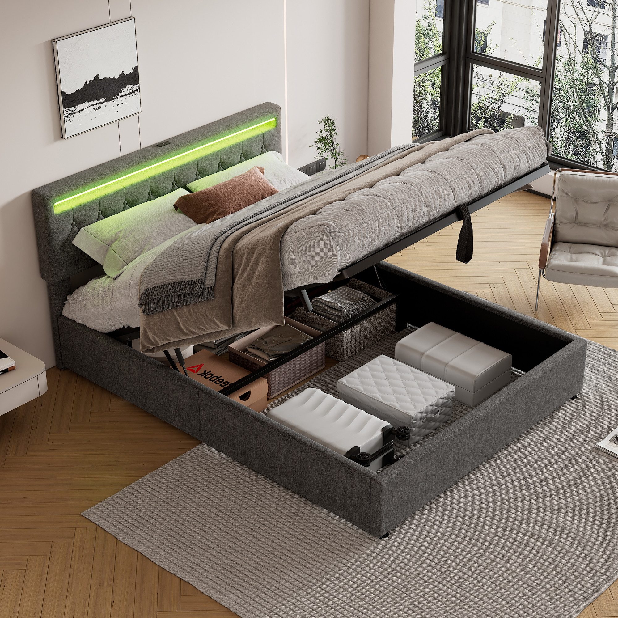 HAUSS SPOLE Polsterbett 160x200cm mitUmgebungslicht, Fernbedienung, günstig online kaufen