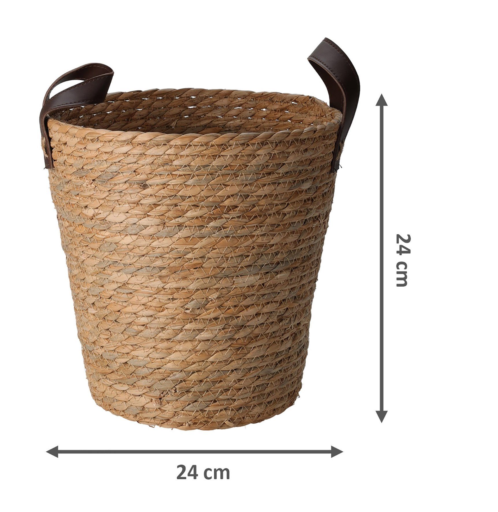 Spetebo Allzweckkorb Aufbewahrungskorb Seegras 3er Set - 30/26/24 cm (Packung, 1 tlg), Mehrzweck Korb Set mit Griffen aus Kunstleder