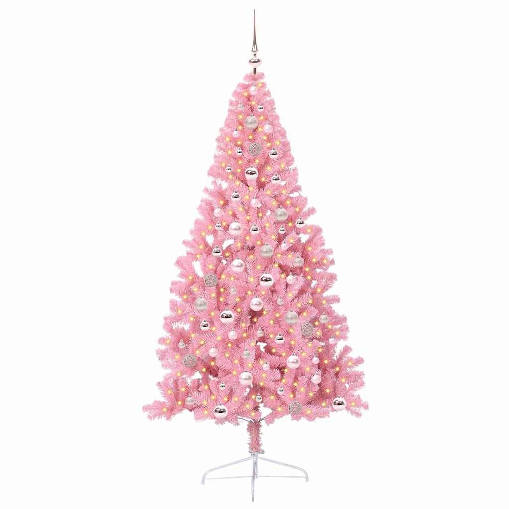 vidaXL Künstlicher Weihnachtsbaum Künstlicher vorbeleuchteter Weihnachtsbaum Rosa 240 cm PVC