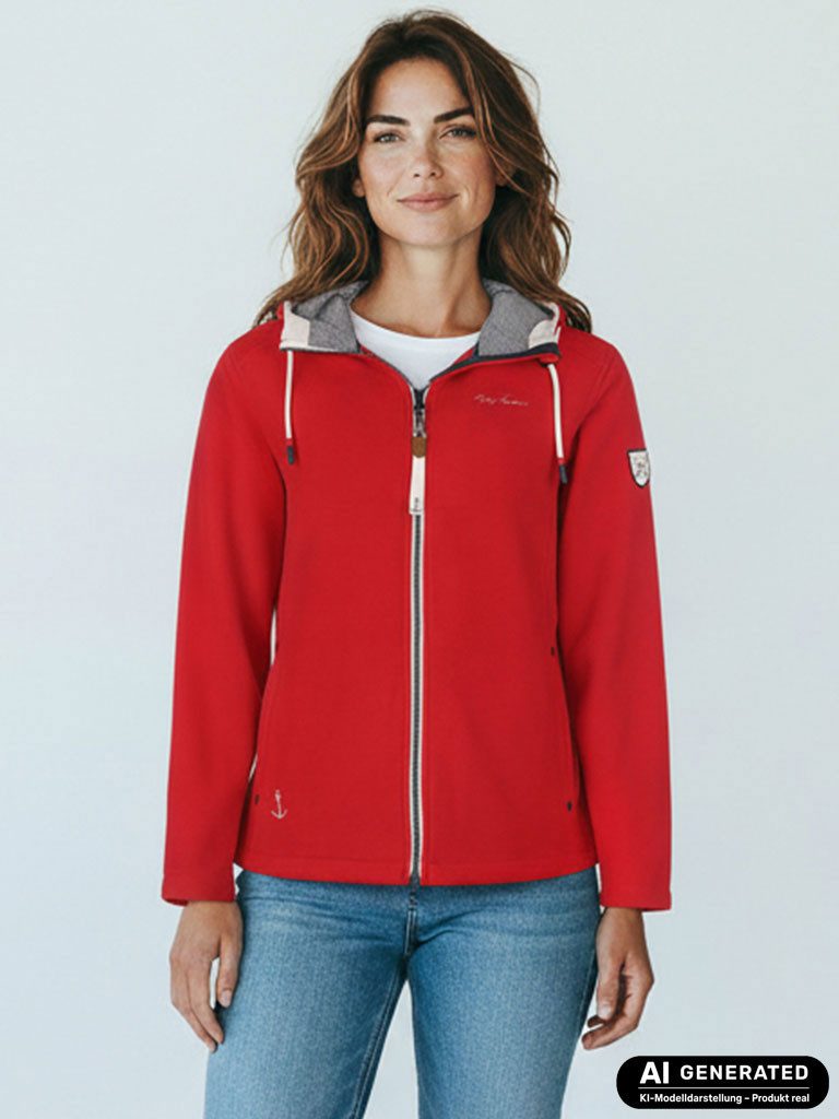 Dry Fashion Fleecejacke Norden Damen Jacke Fleece Windabweisend - Übergangsjacke mit Kapuze Verstellbare Kapuze, 2-Wege-Reißverschluss, Reißverschluss-Taschen
