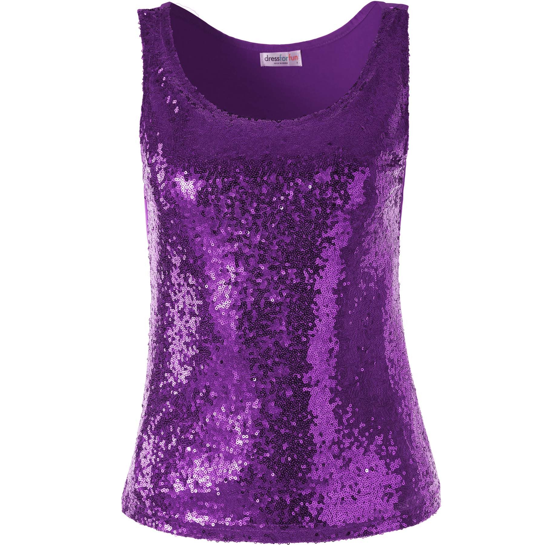 dressforfun T-Shirt Kurzarmtop, Damen-Träger-Top, Rundhalsausschnitt, hoher Komfort (Freizeitoberteil, Konfektionsgröße S in lila) Vorn mit glänzenden Paillette – Bild 2 von 5