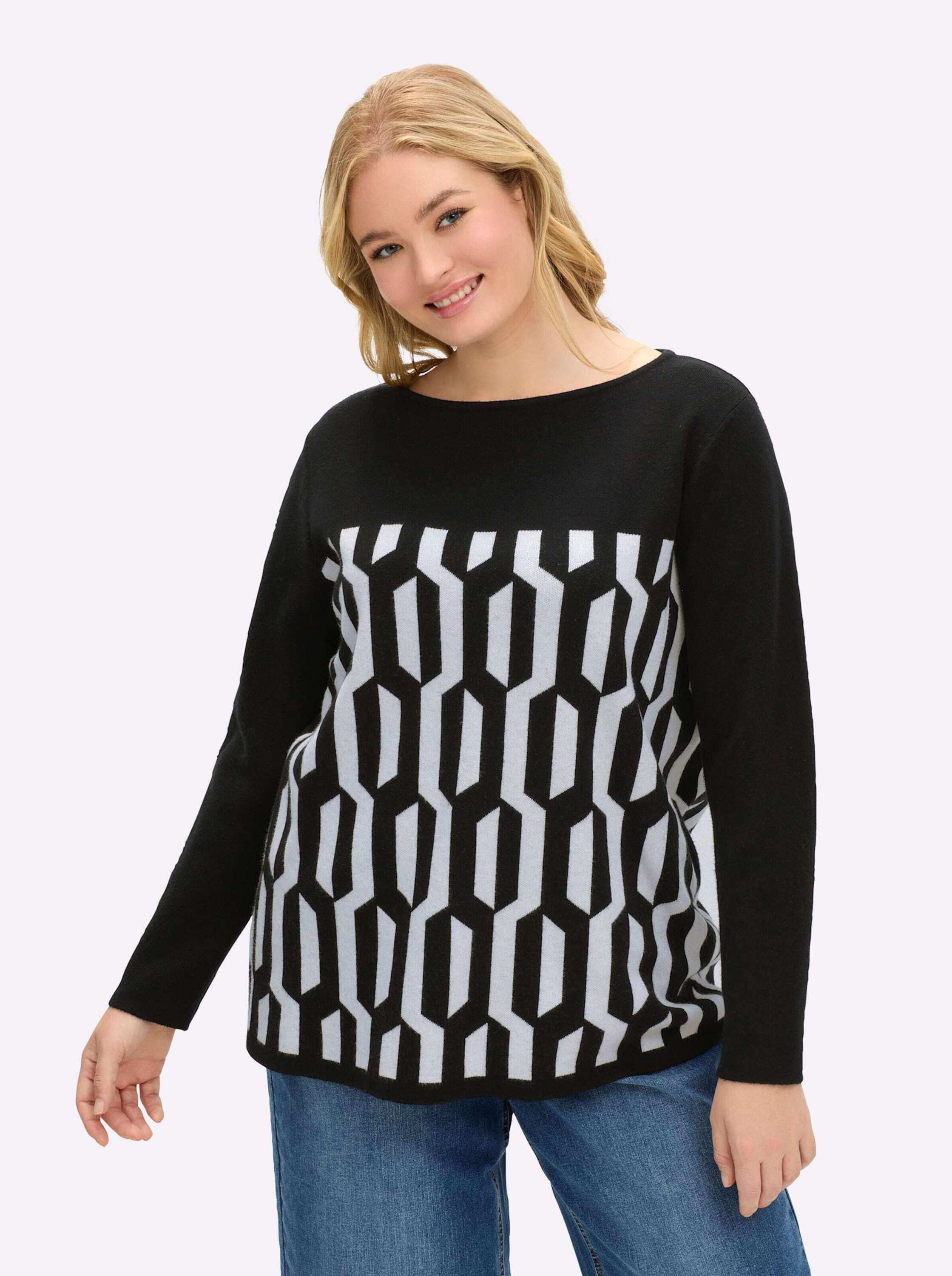 Sheego Strickpullover Pullover Langarm Jersey, Jacquard