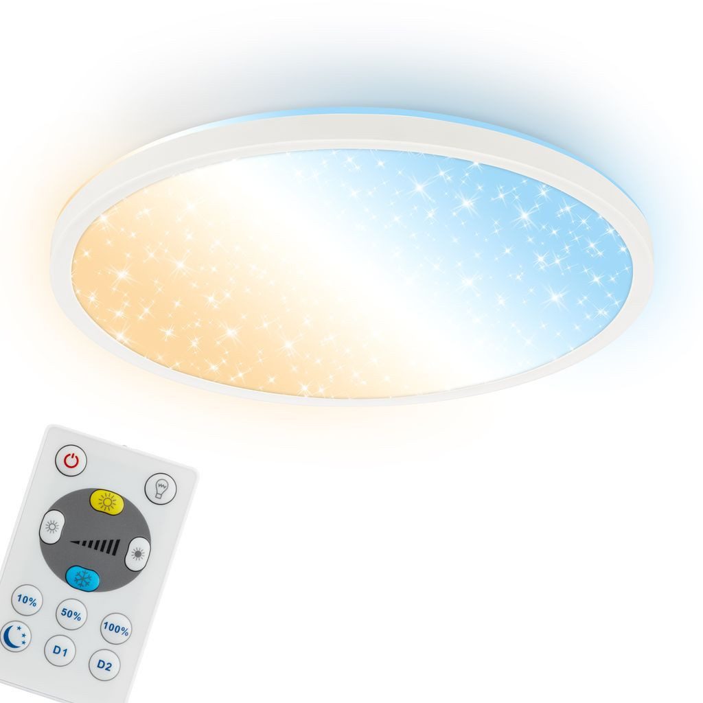 Briloner Leuchten LED Deckenleuchte LED Deckenlampe Dimmbar Fernbedienung CCT Sternenhimmel, LED fest integriert, 6500K - Kaltweiß, 4000K - Neutralweiß, 3000K - Warmweiß, CCT Farbtemperatursteuerung - Warmweiß / Neutralweiß / Kaltweiß, 5500-6500K - Tageslichtweiß, 29,3x4 cm, Wohnzimmer, Schlafzimmer, Flur, Büro