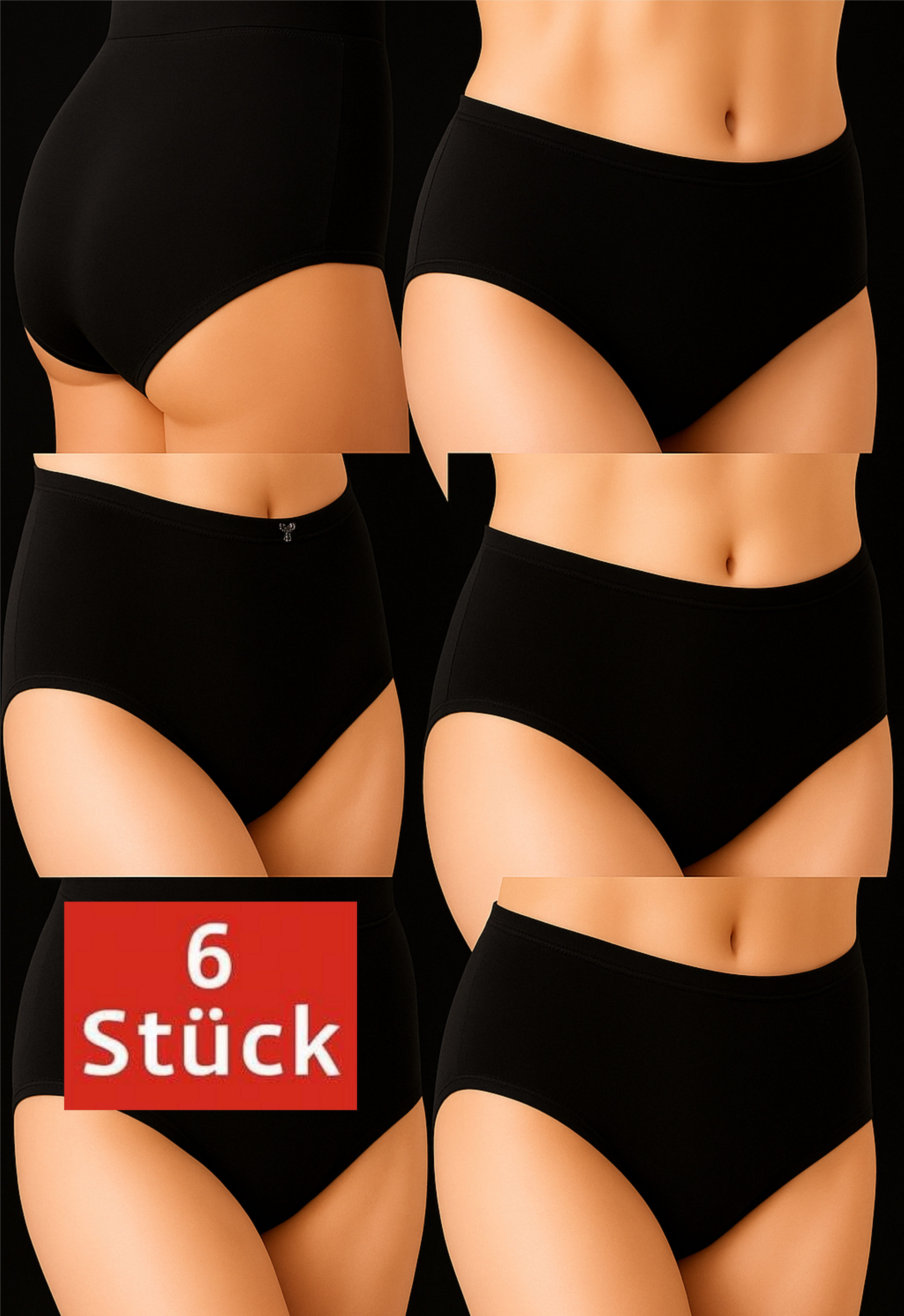 DDOnlineShop Taillenslip Damenslips Unterhosen – Schwarze Slips & Hüftslips Baumwolle (Packung-Spar-Set, 6-St., 6er-Pack) Gr.36 bis 58 Premium Qualität A2108