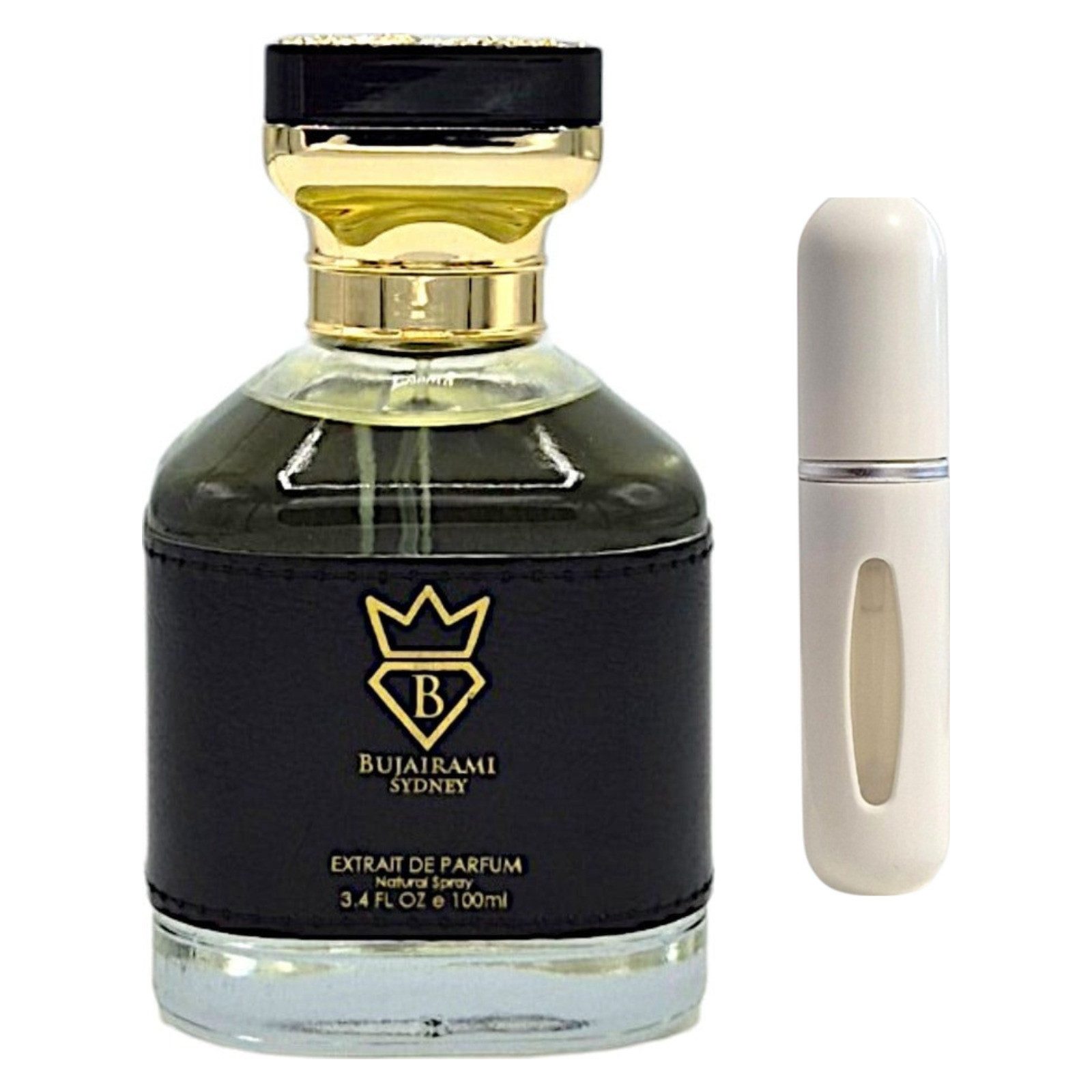 Bujairami Duft-Set Kingsman EDP – Fruchtig Holzig + Parfümzerstäuber (leer)