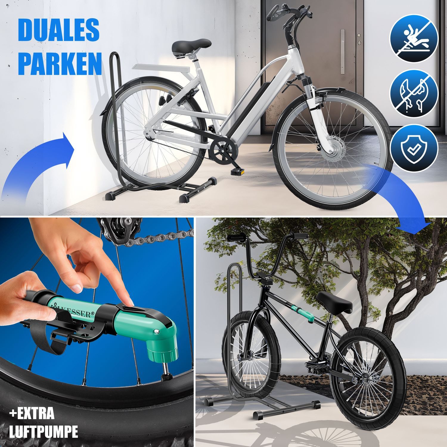 KESSER Fahrradständer, Fahrradständer für Mountainbike, E-Bike, Citybike, Rennrad, MTB