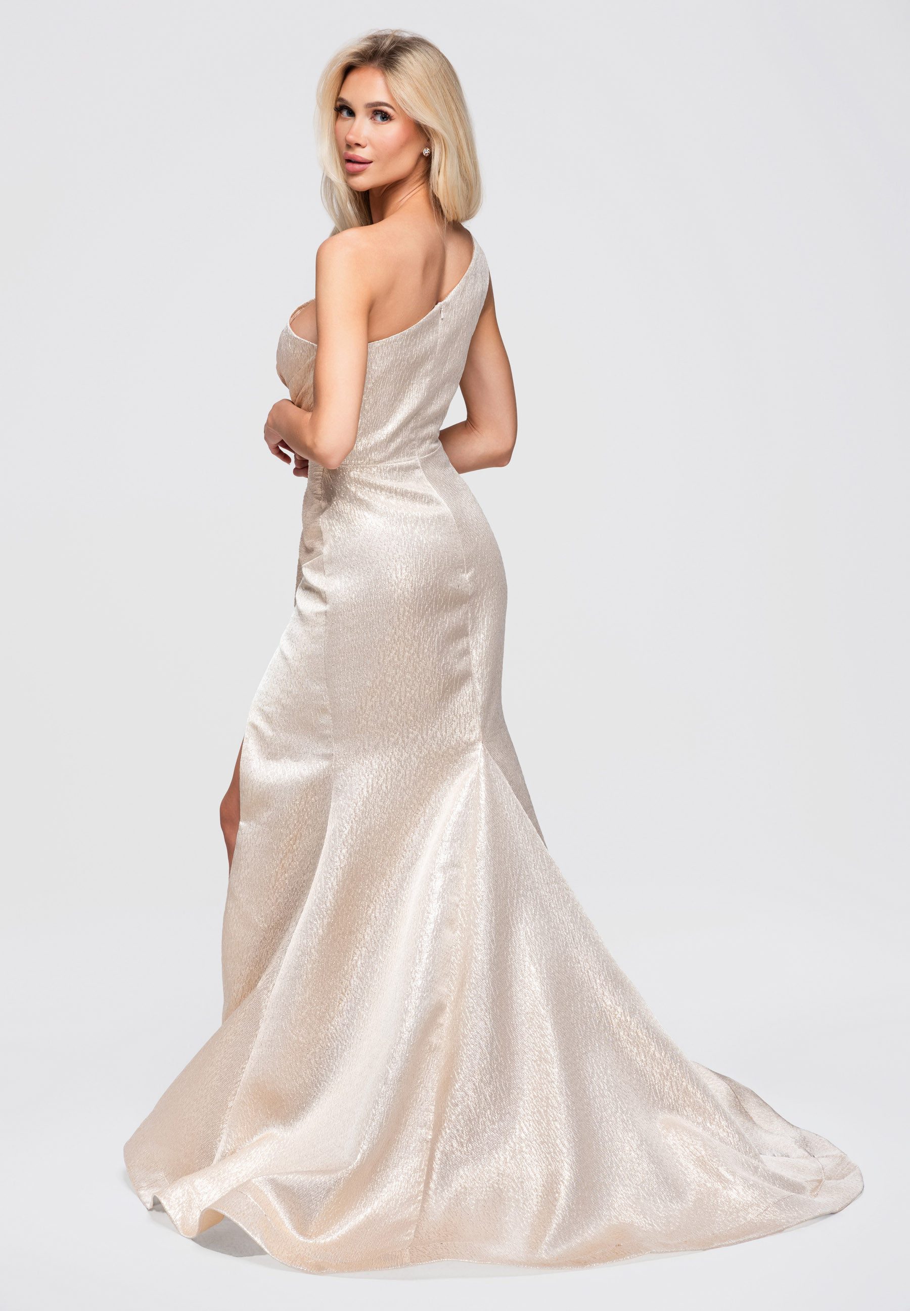 OMBRE Abendkleid Damen Abendkleid mit asymmetrischem Ausschnitt elegant Gold M (kein Set, 1-tlg)