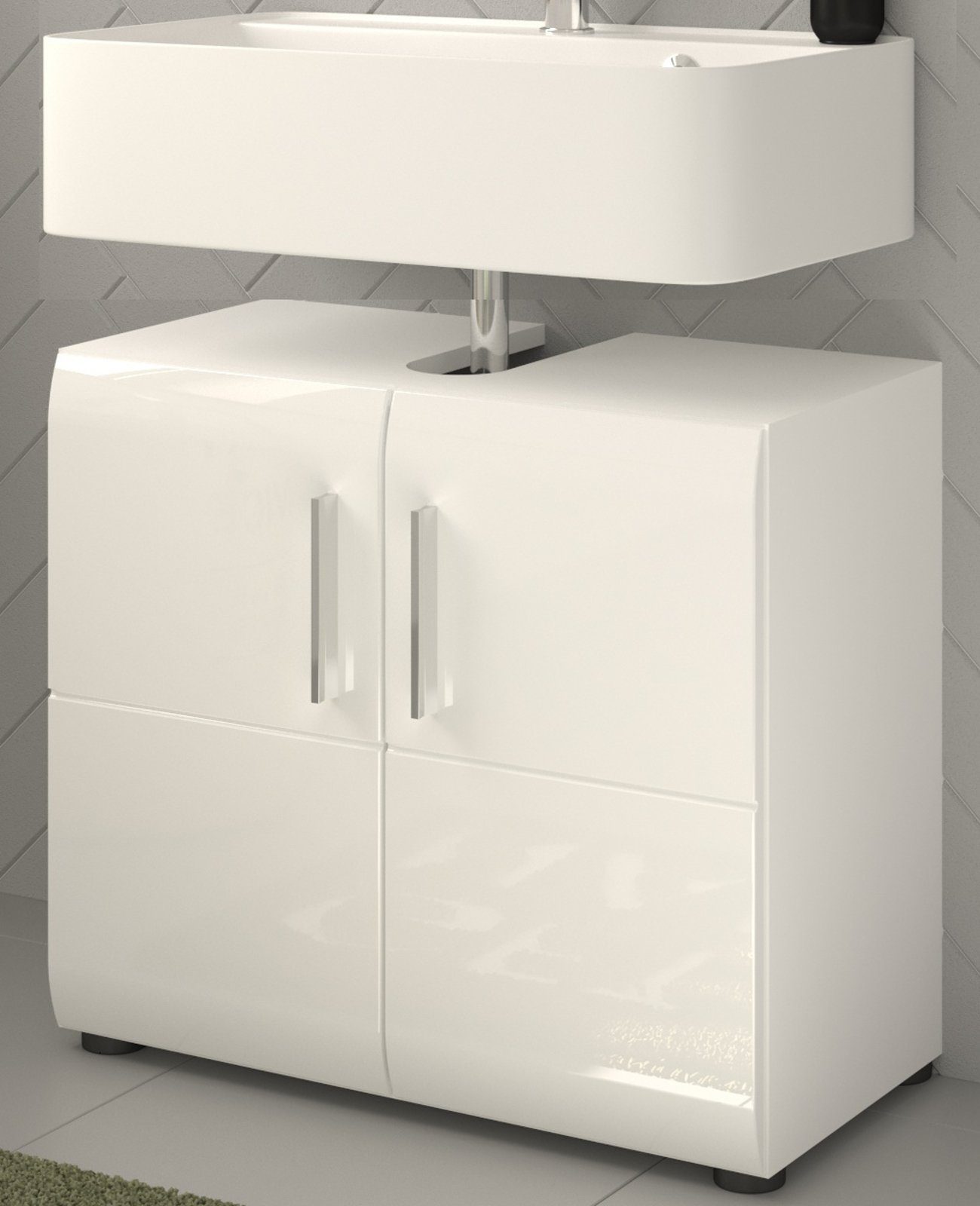 xonox.home Waschbeckenunterschrank Ice (Waschtisch Unterschrank in weiß, 60 x 54 cm) 2-türig, Hochglanz | Spiegelschränke
