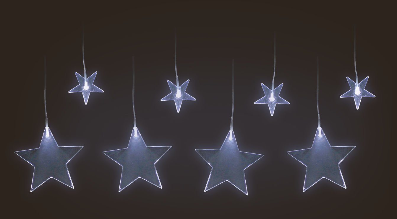 Spetebo Lichtervorhang LED Stern Vorhang kalt weiß mit Timer - 100x60 cm, Weihnachts Lichterkette mit 8 Sternen - Fensterdeko Deko Beleuchtung