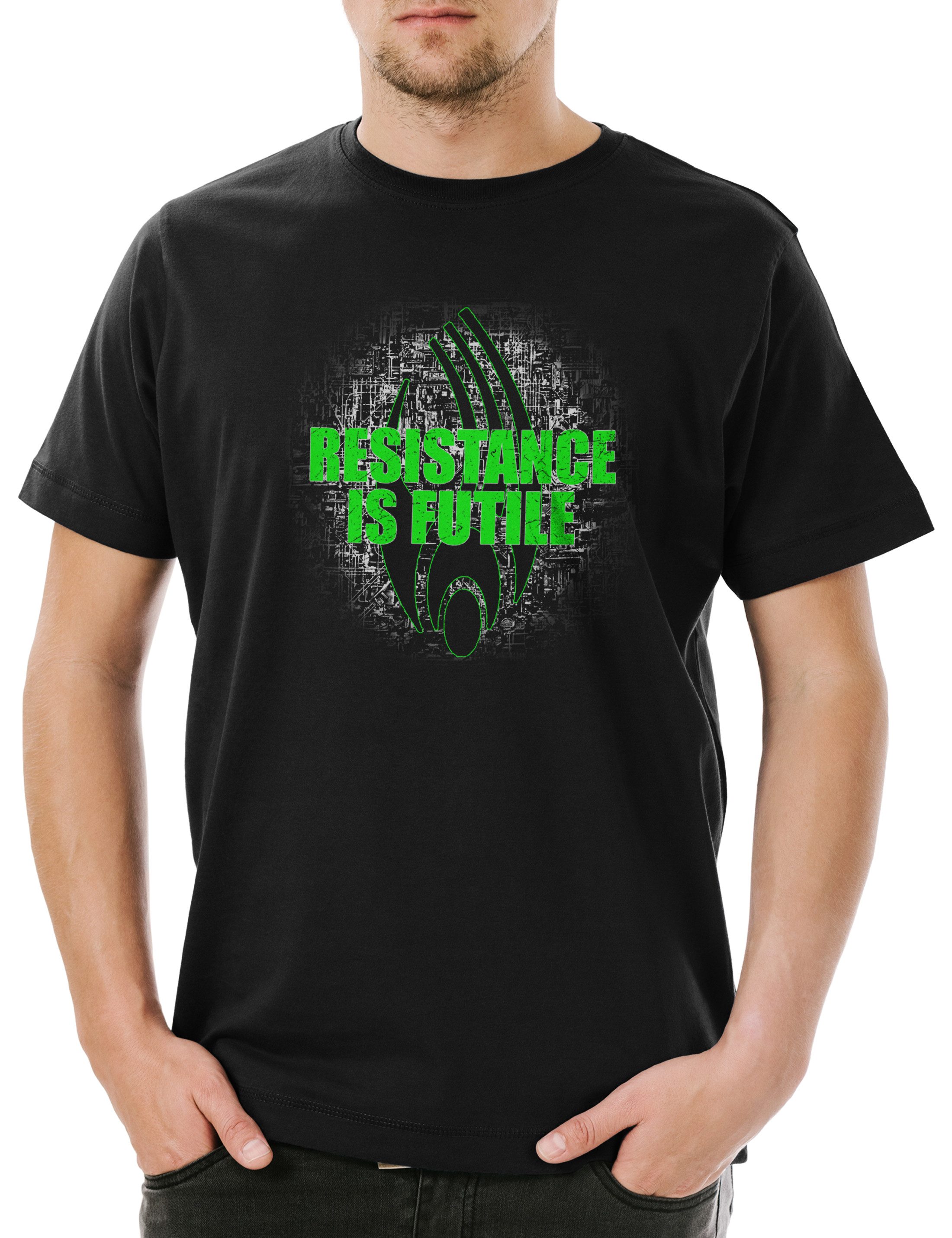 Print-Shirt Collective Cube Herren T-Shirt Star Borg Raumschiff Science Fiction
