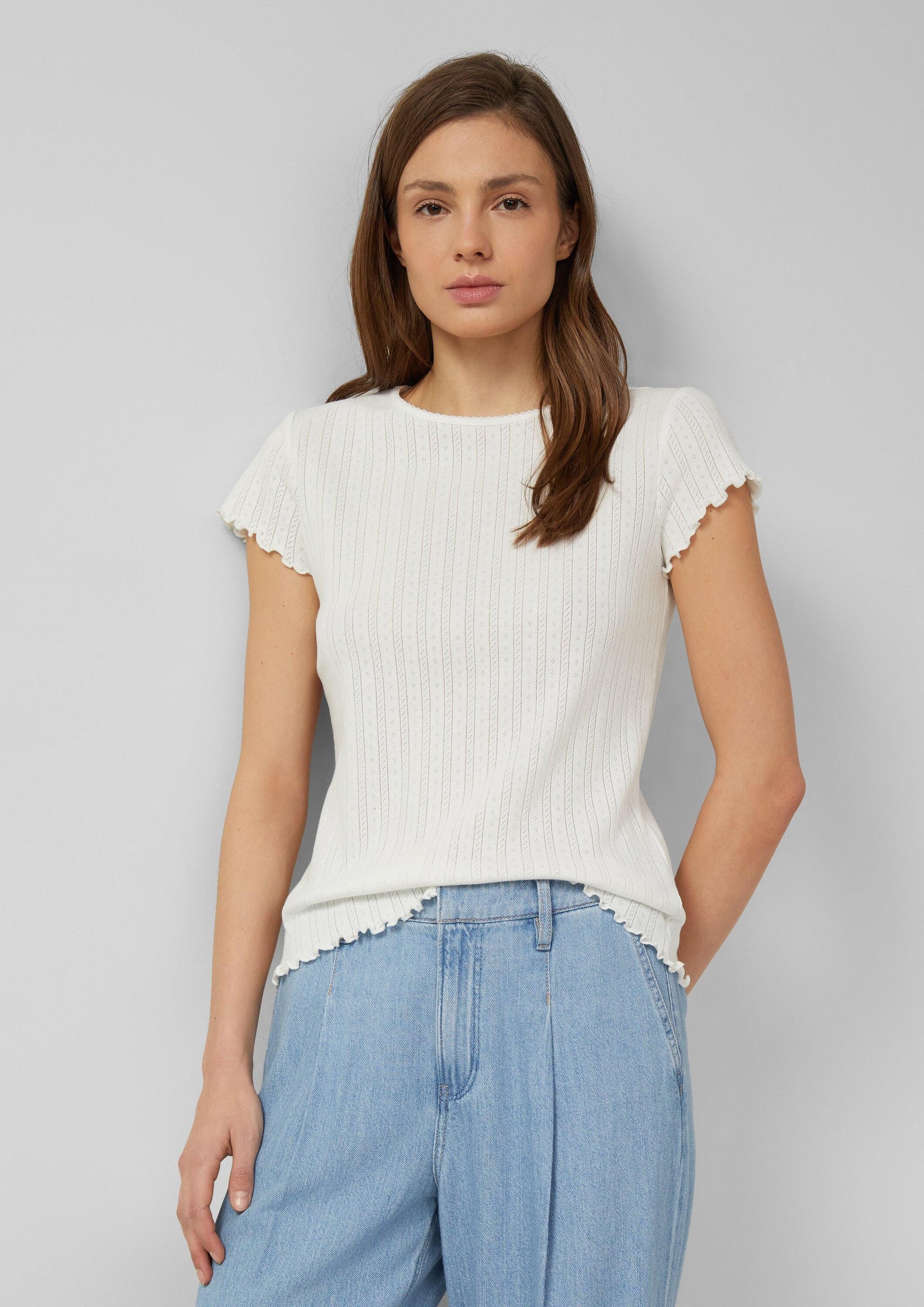 s.Oliver Kurzarmshirt T-Shirt Pointelle-Shirt im Slim Fit mit Wellenkante