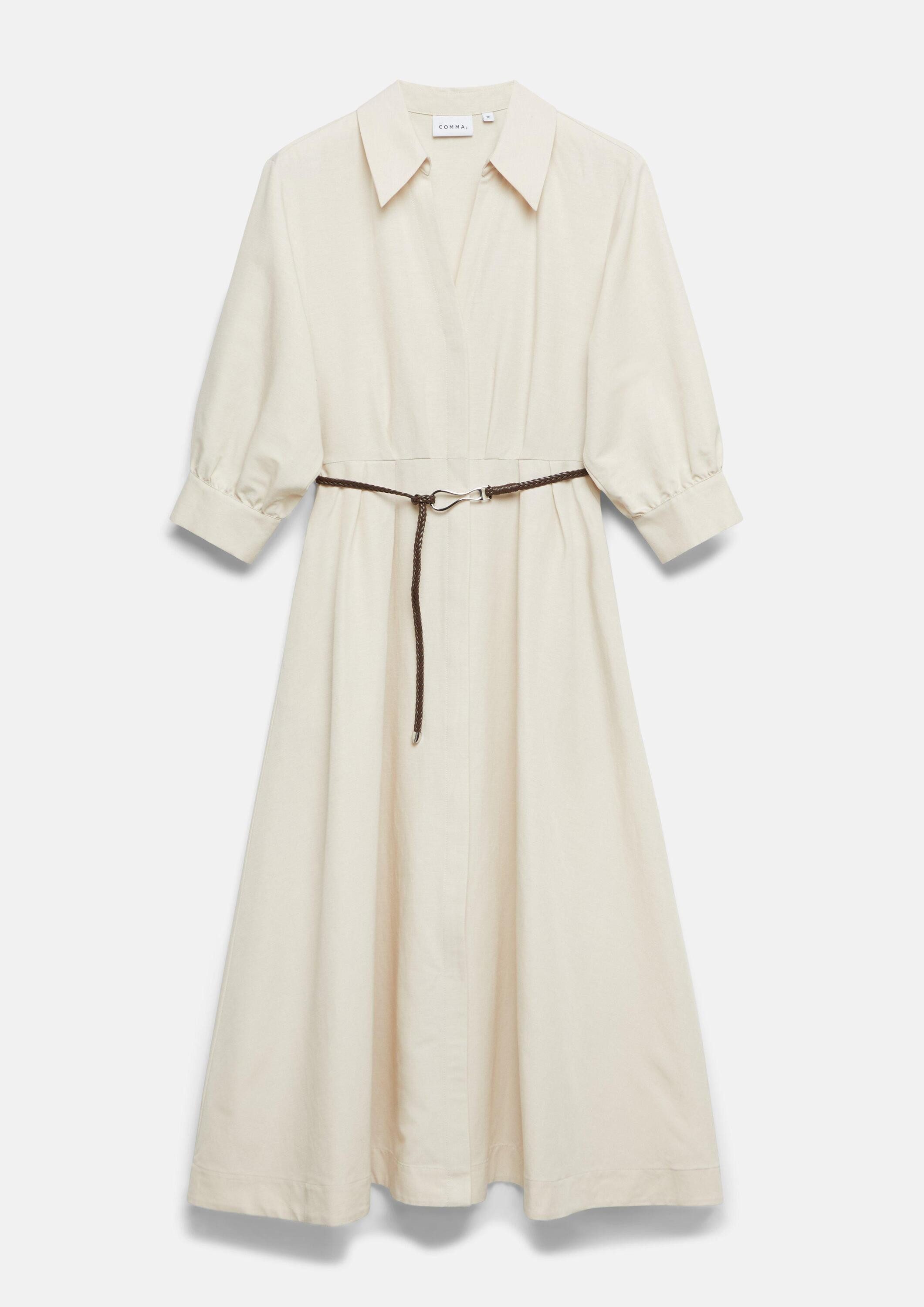 comma Midikleid Kleid Hemdblusenkleid aus Leinenmix mit Gürtel