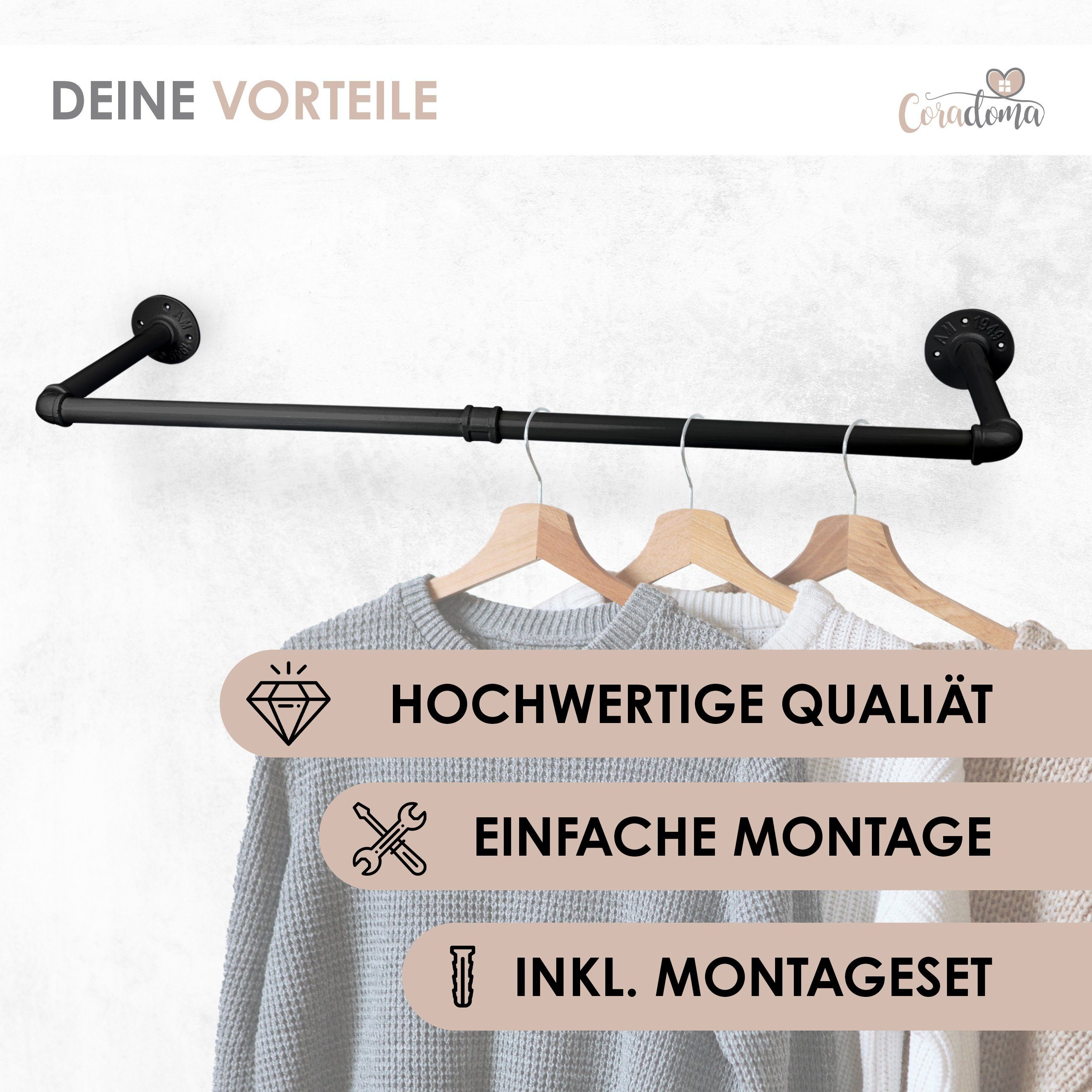 Coradoma Kleiderstange Kleiderständer für Wandmontage, Jackenständer Garderobenstange