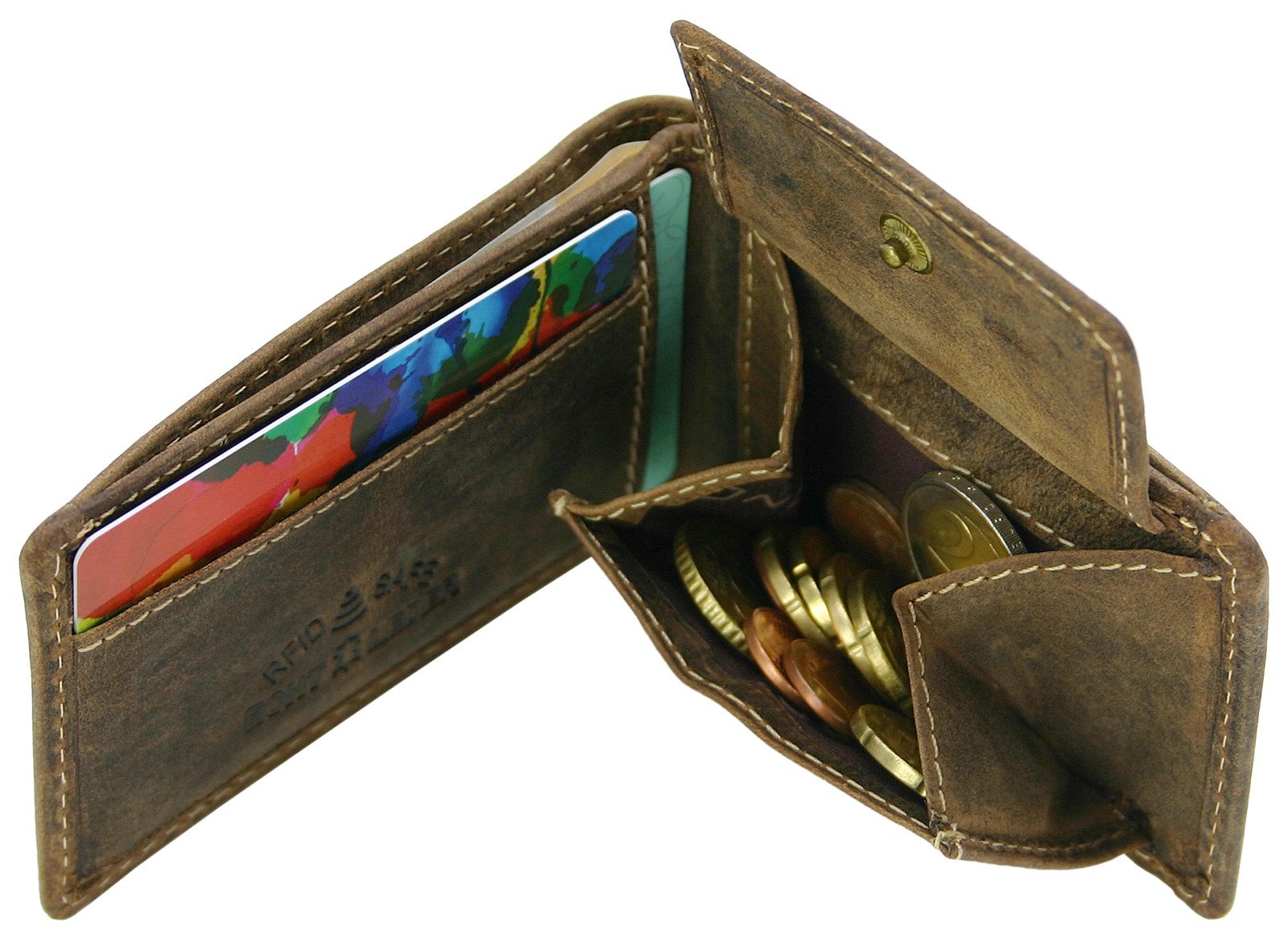 J JONES JENNIFER JONES Mini Geldbörse Herren Leder Geldbeutel Extra Slim, RFID-Safe, Used Optik, 10 x 6,5 cm