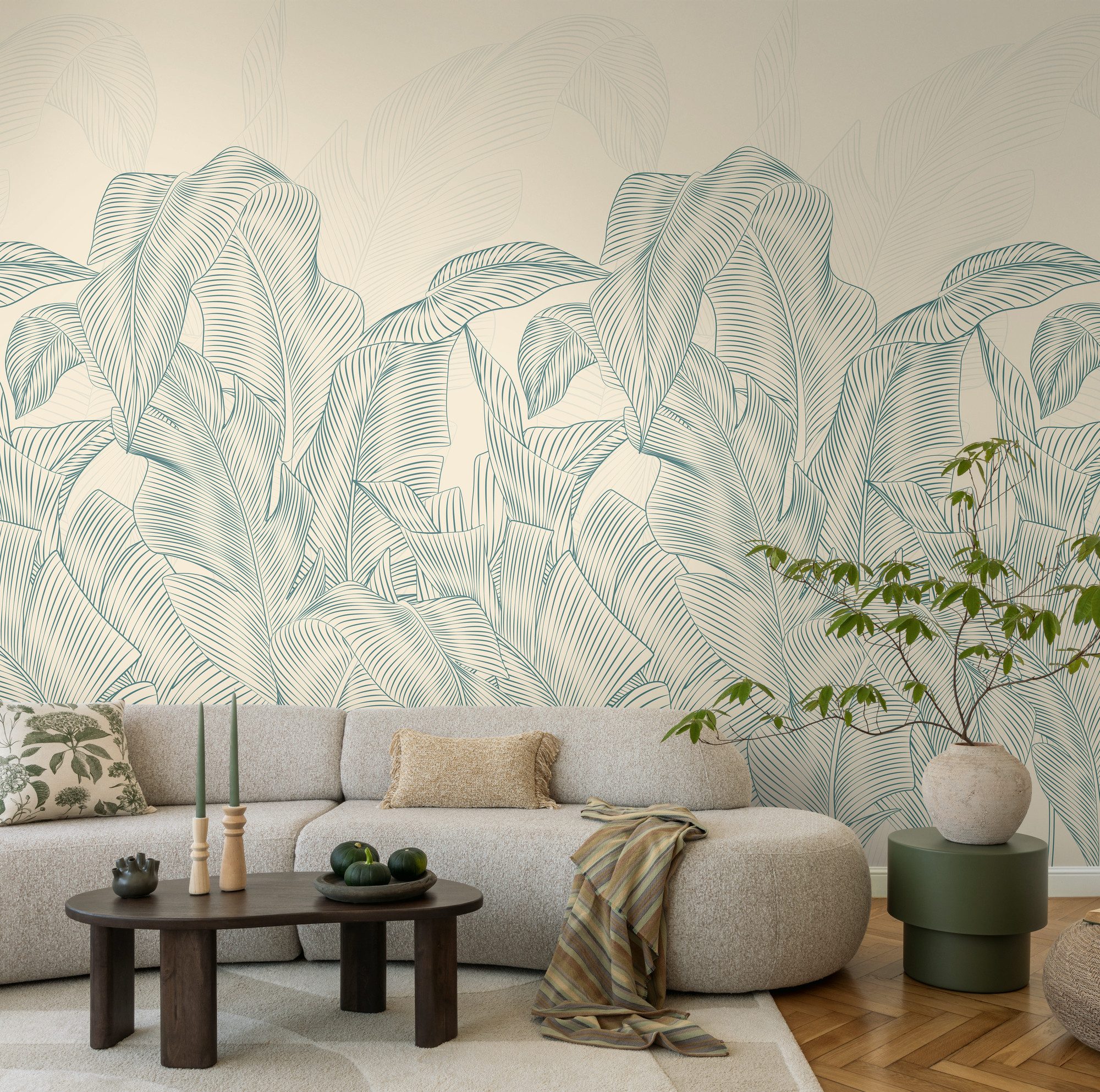 living walls Fototapete The Wall 4 Botanic – Tropische Palmenblätter Vlies-Fototapete, leicht strukturiert, matt, tropisch, botanisch, (1 St), Tropische Palmenblätter mit natürlicher Tiefenwirkung