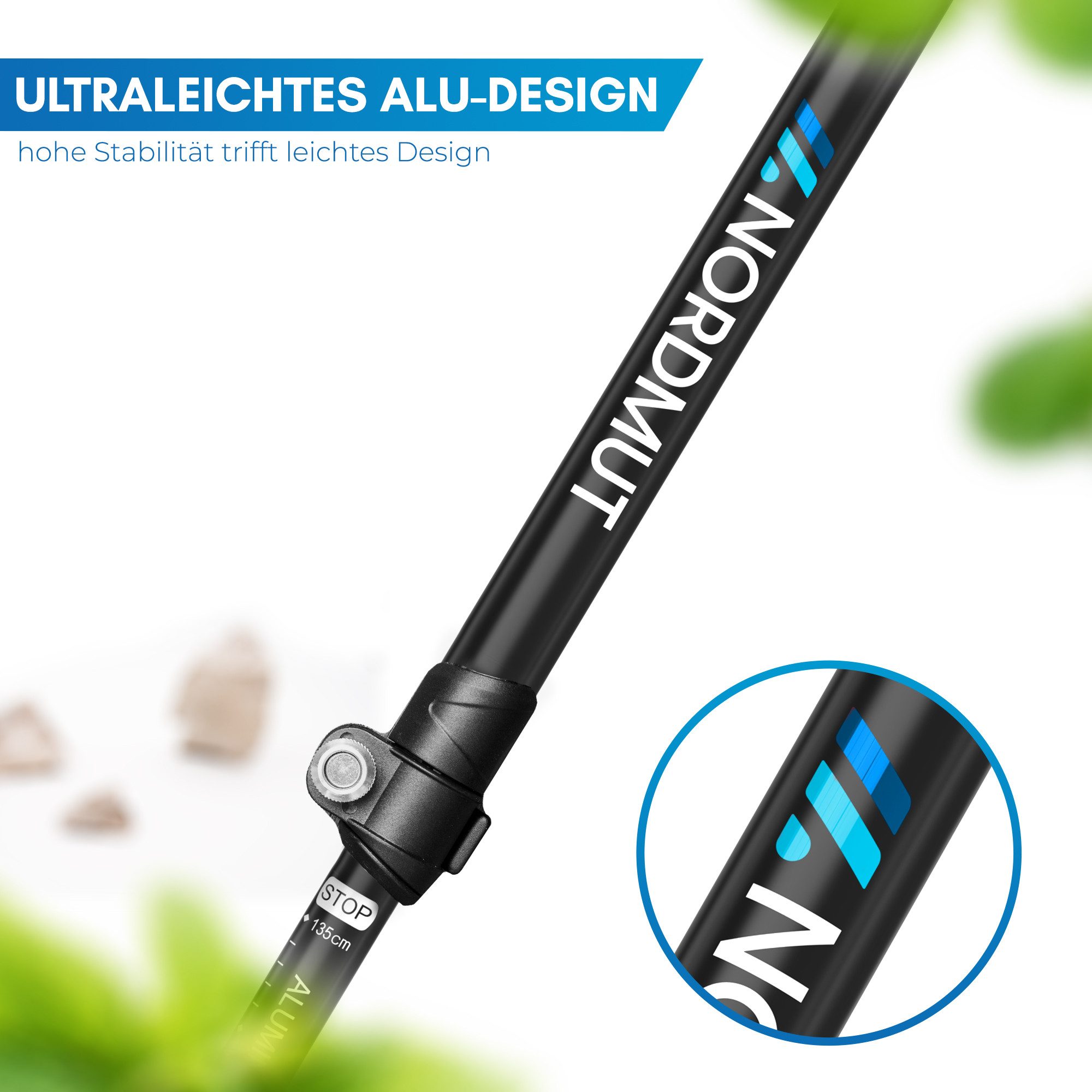 Nordmut Wanderstöcke NORDMUT® Wanderstöcke Teleskop – Nordic Walking Stöcke, ultraleicht, höhenverstellbar, ergonomisch
