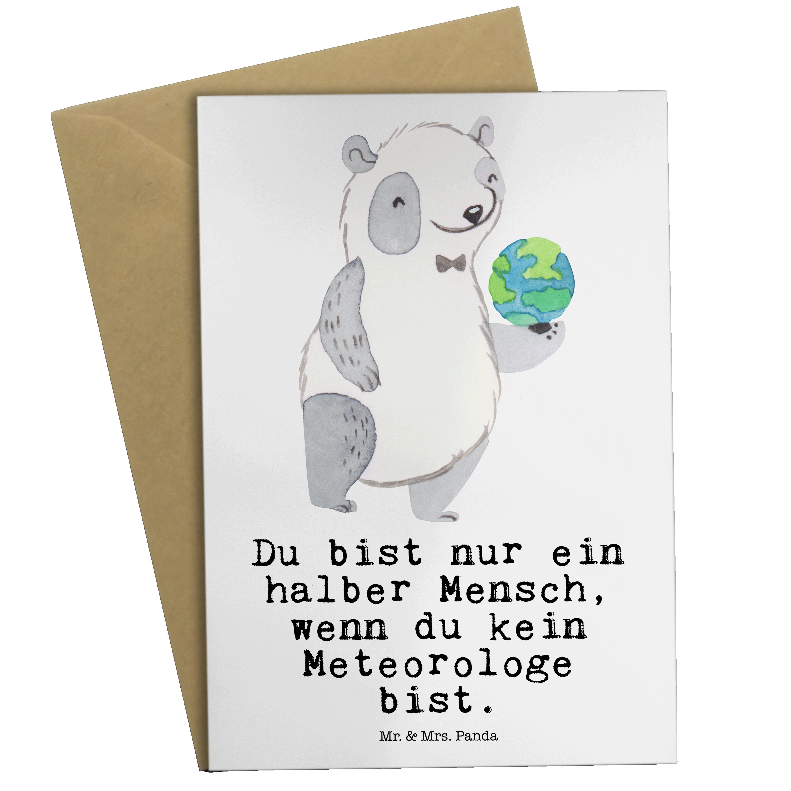Mr. & Mrs. Panda Grußkarte Meteorologe mit Herz - Weiß - Geschenk, Karte, Kollegin, Klappkarte