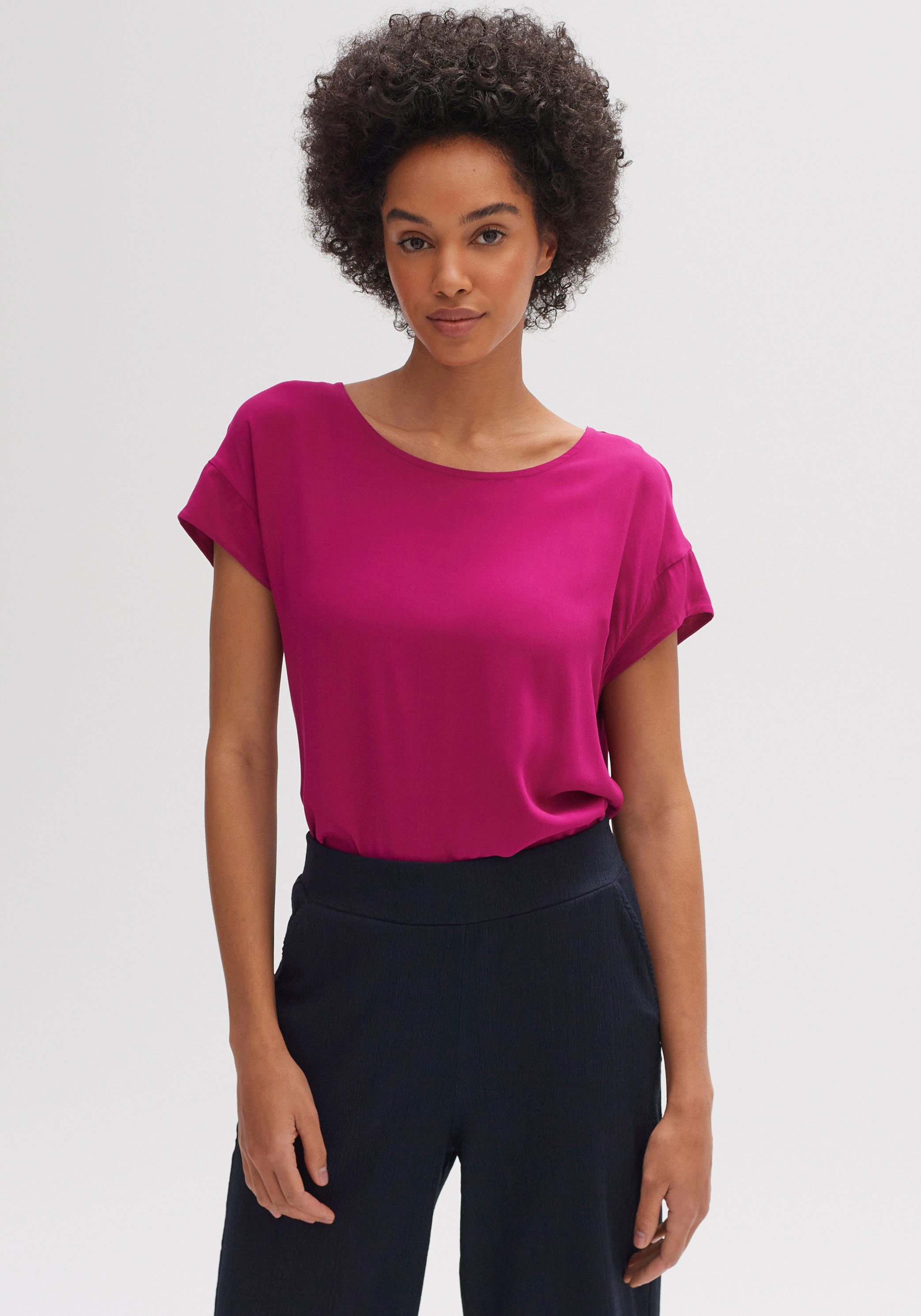 OPUS Blusenshirt im Material-Mix Skita bright berry edlen