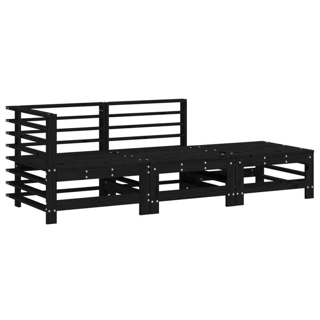 vidaXL Sofaelement 3-tlg. Garten-Lounge-Set Schwarz Massivholz günstig online kaufen